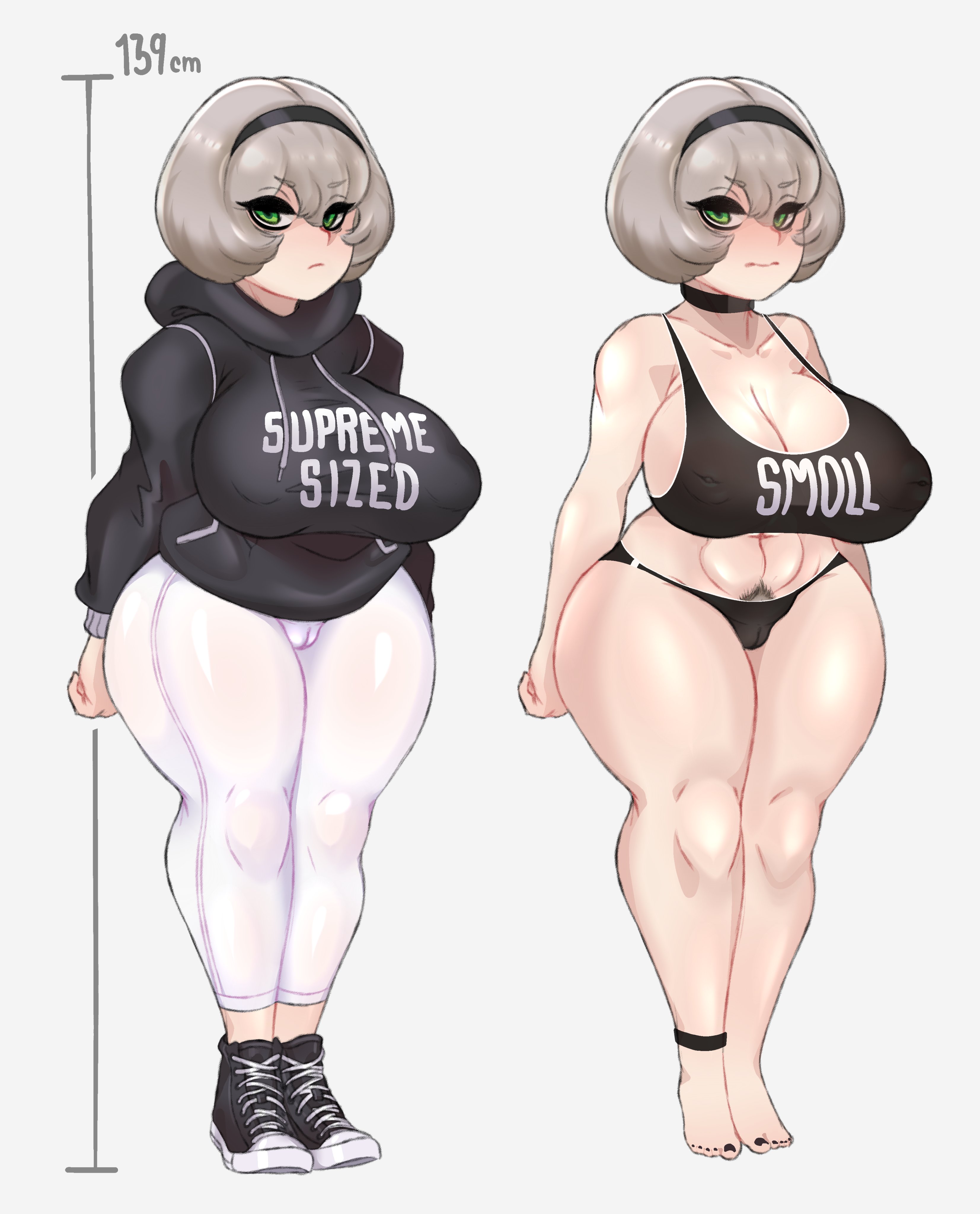 1girls, akimbotabs, breasts, cameltoe, cleavage, female, female only, huge breasts, looking at viewer, pussy, shortstack, solo, thick thighs, wide hips