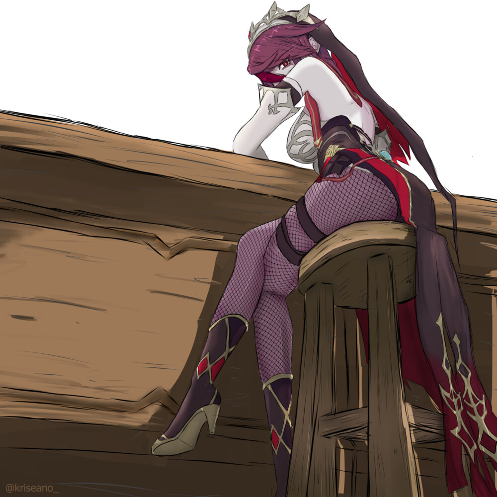 1girls, artist request, female, female only, fishnet stockings, genshin impact, high heel boots, high heels, nun, red hair, rosaria (genshin impact), sister, tagme
