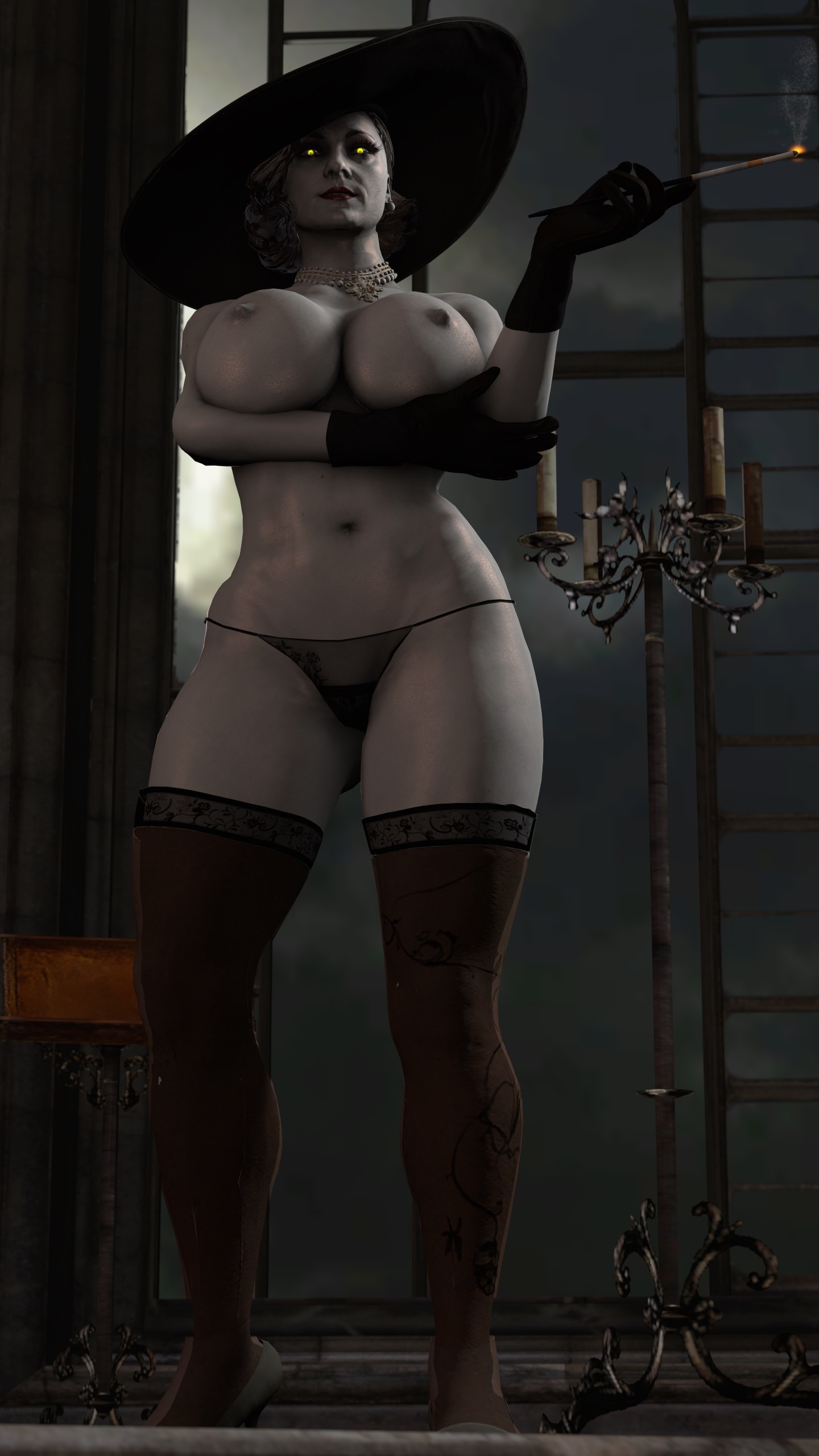 1girls, 3d, alcina dimitrescu, artorias (artist), big breasts, breasts, female, female only, milf, pale skin, resident evil, resident evil 8: village, solo, source filmmaker, vampire