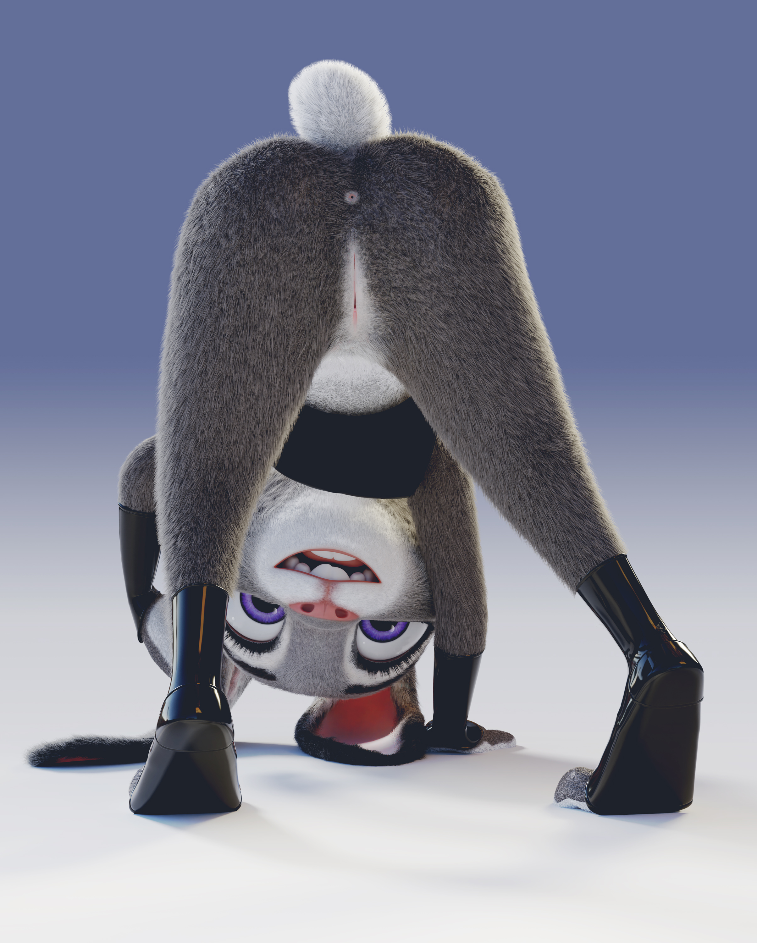 3d, anthro, anus, ass, batesz, blender, clothing, disney, female, female only, furry, judy hopps, looking at viewer, looking back, presenting, presenting hindquarters, pussy, solo, zootopia