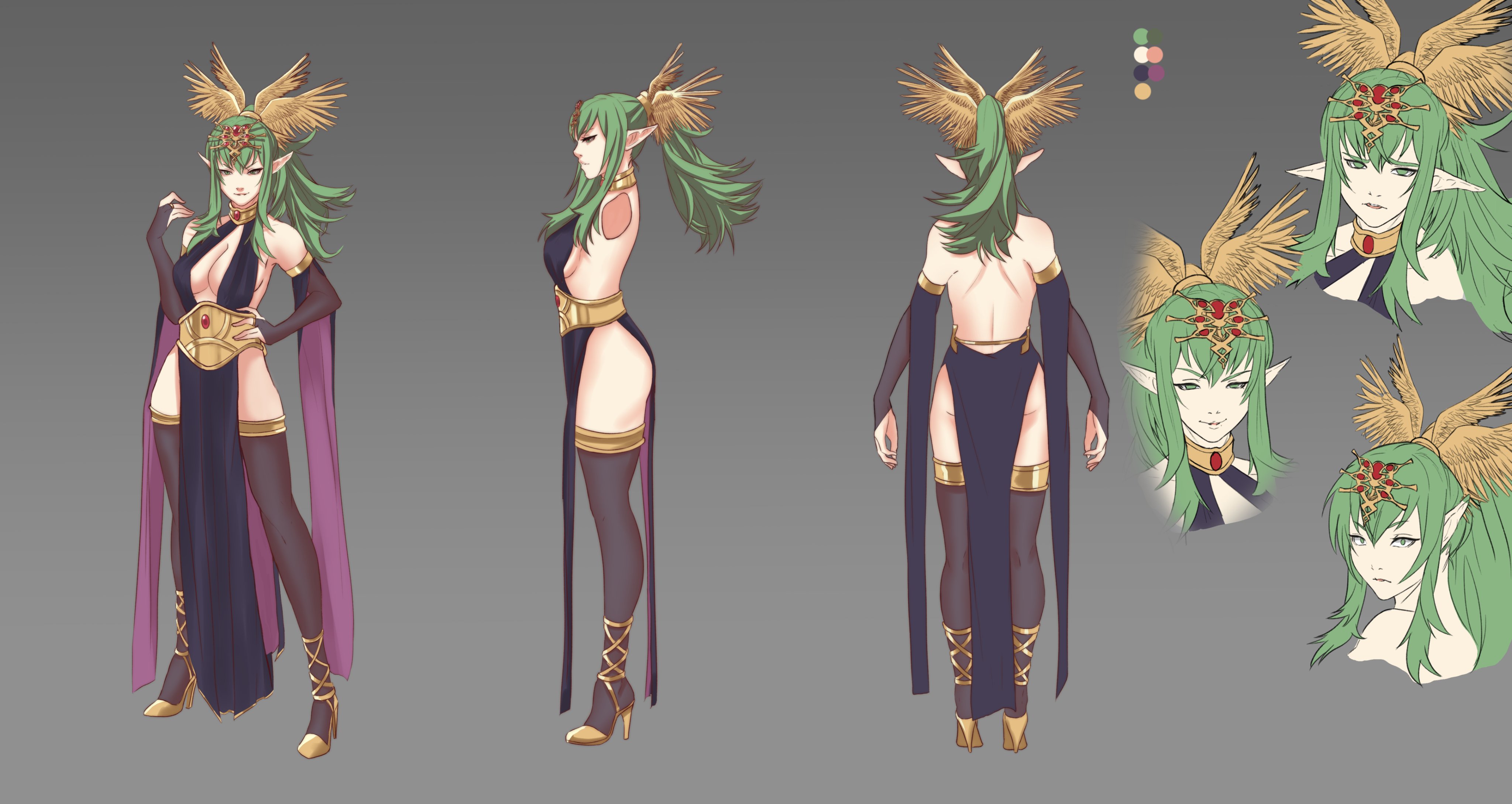1girls, alternate costume, ass, back view, bare back, bare thighs, big breasts, brand of the defile, breasts, corruption, female, fire emblem, fire emblem awakening, green eyes, green hair, grima (fire emblem), high heels, large breasts, long hair, looking at viewer, nintendo, pelvic curtain, pointy ears, pomelomelon, ponytail, sideboob, small pupils, smile, solo, thighhighs, tiki (fire emblem), tiki (fire emblem) (adult)