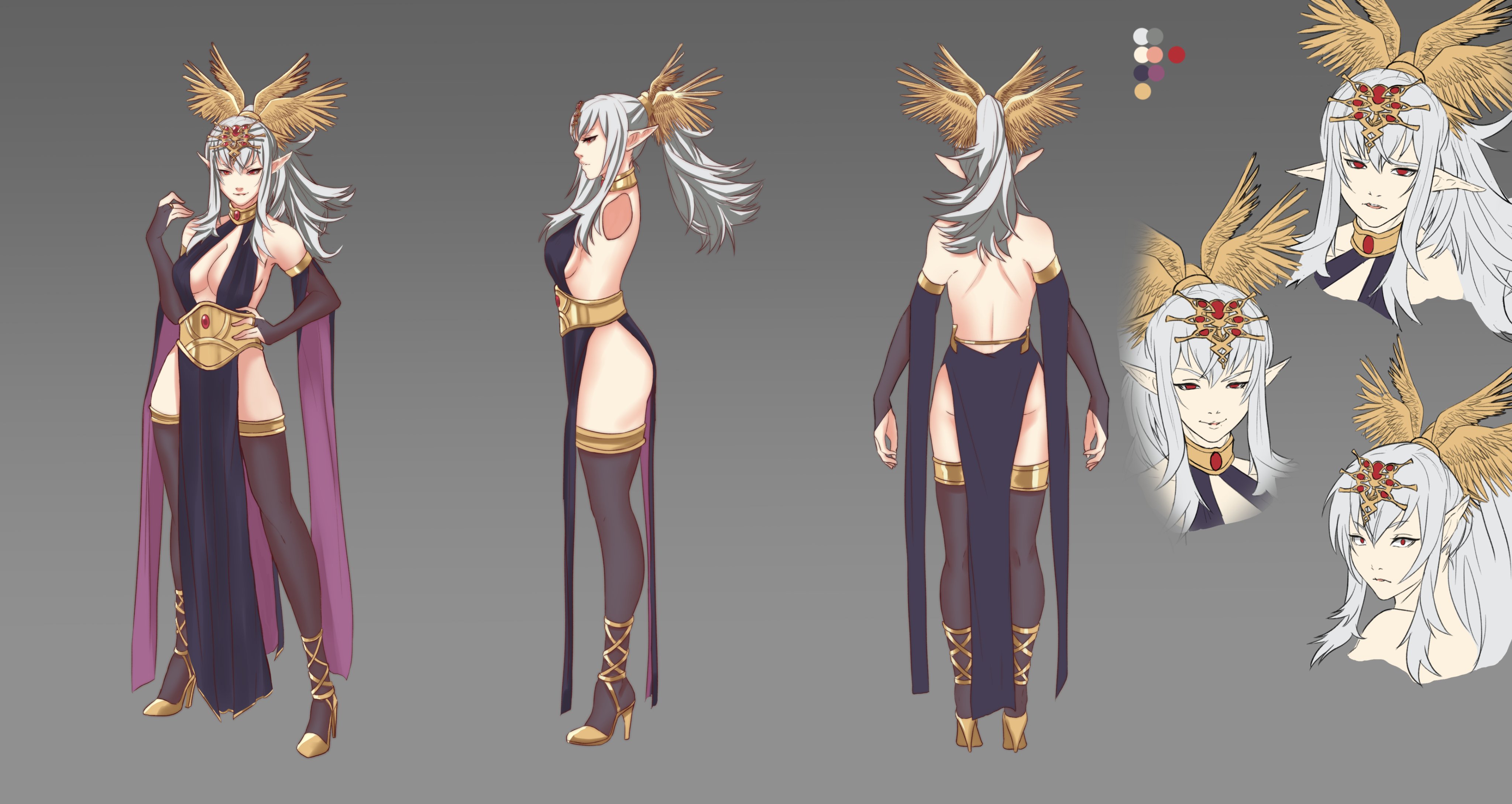 1girls, alternate color, alternate costume, alternate hair color, ass, back view, bare back, bare thighs, big breasts, brand of the defile, breasts, corruption, female, fire emblem, fire emblem awakening, grima (fire emblem), high heels, large breasts, long hair, looking at viewer, nintendo, pelvic curtain, pointy ears, pomelomelon, ponytail, red eyes, sideboob, silver hair, small pupils, smile, solo, solo female, thighhighs, tiki (fire emblem), tiki (fire emblem) (adult)