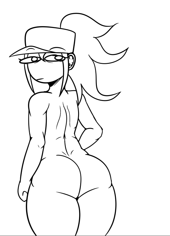 back_view eyebrows_visible_through_hair female hat looking_at_viewer nude nude_female richelle_(solidrich) sketch solidrich thick_ass thick_thighs white_background