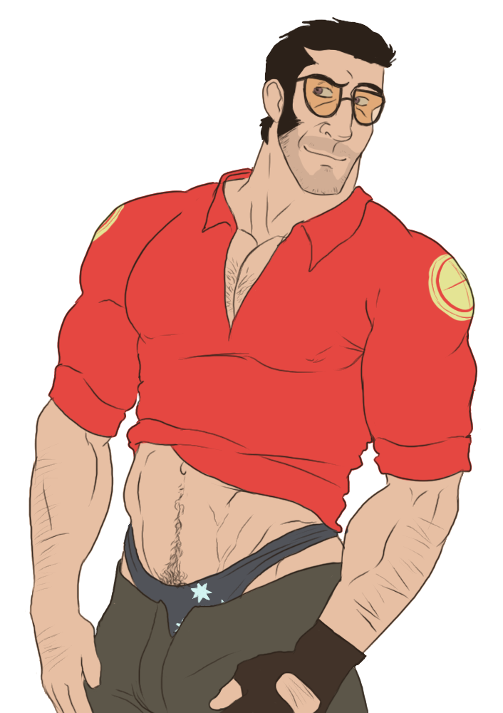 bara body_hair glove male male_only muscle shirt smirking sniper_(team_fortress_2) sniperstalker sunglasses team_fortress_2 underpants