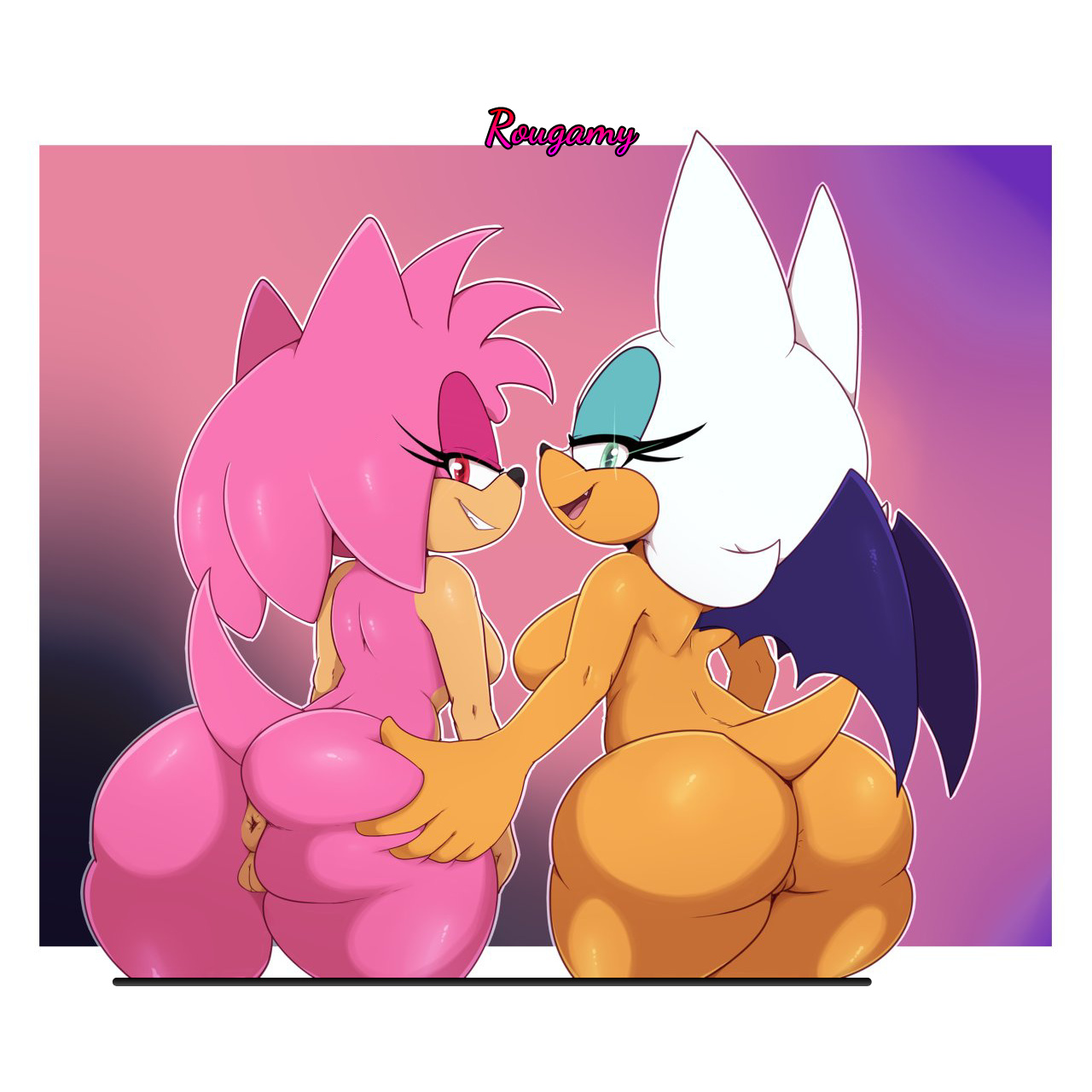 2girls, amy rose, anus, ass, ass grab, big ass, big breasts, bigdon1992, breasts, come hither, female, female only, fur, furry, furry only, glare, groping, hands on ass, huge ass, looking at viewer, looking back, naked, nude, open mouth, presenting, presenting anus, presenting hindquarters, presenting pussy, pussy, rear view, rouge the bat, sega, showing ass, showing pussy, smile, sonic (series), sonic the hedgehog (series), spread ass, spreading, tail, take your pick, thick thighs, yuri