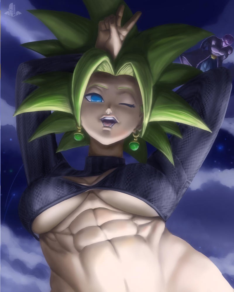 1girls abs breasts dragon_ball dragon_ball_super elitenappa female fusion green_hair hit_(dragon_ball) kefla legendary_super_saiyan no_eyewear potara_earrings saiyan shounen_jump super_saiyan super_saiyan_2