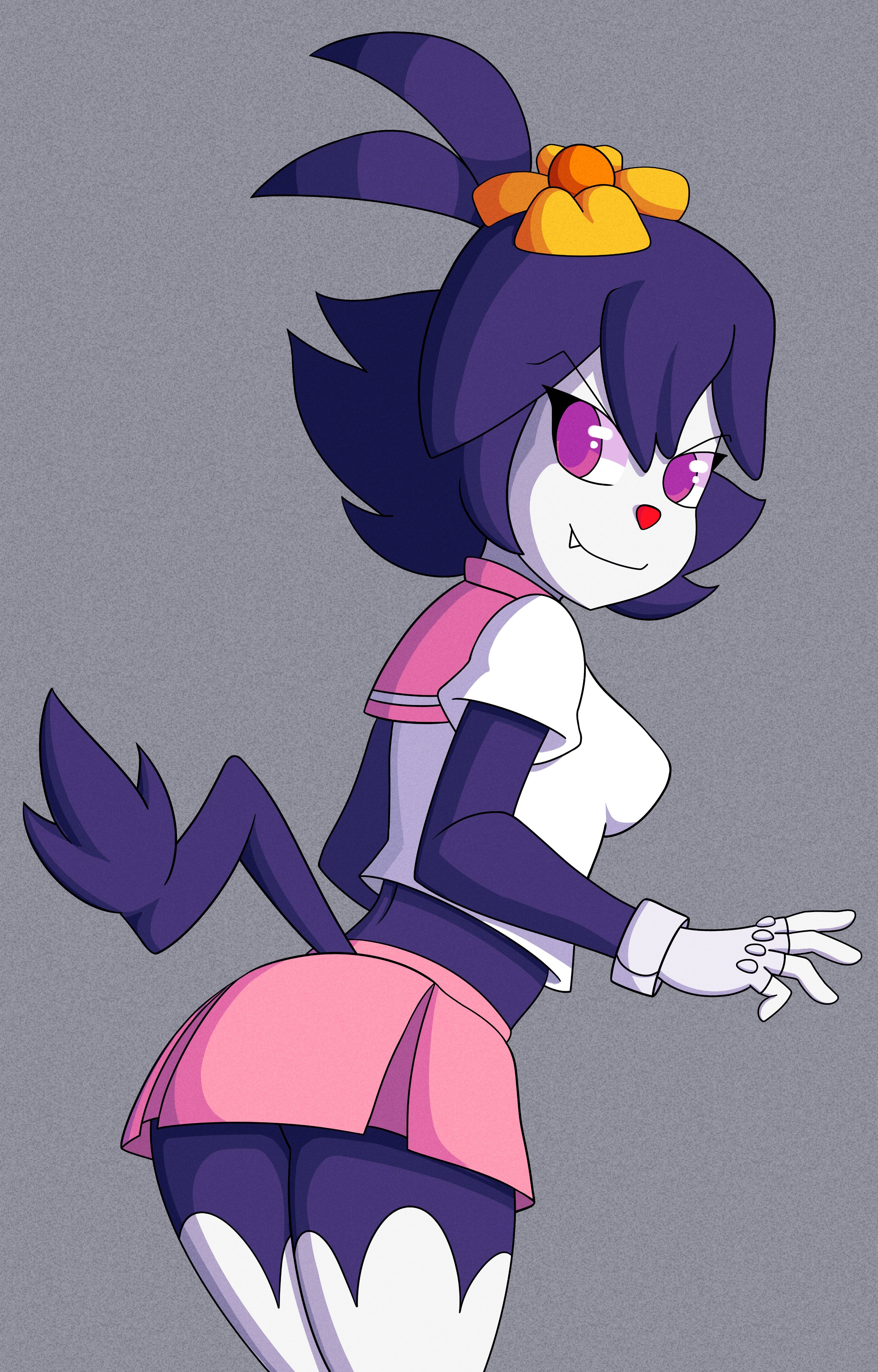 1girls, animaniacs, animaniacs (2020), anime dot, anime-aniacs, anthro, aurashock, clothed, dot warner, fangs, female, furry, furry only, gloves, looking back, red nose, short skirt, skirt, smile, solo, solo female, warner brothers