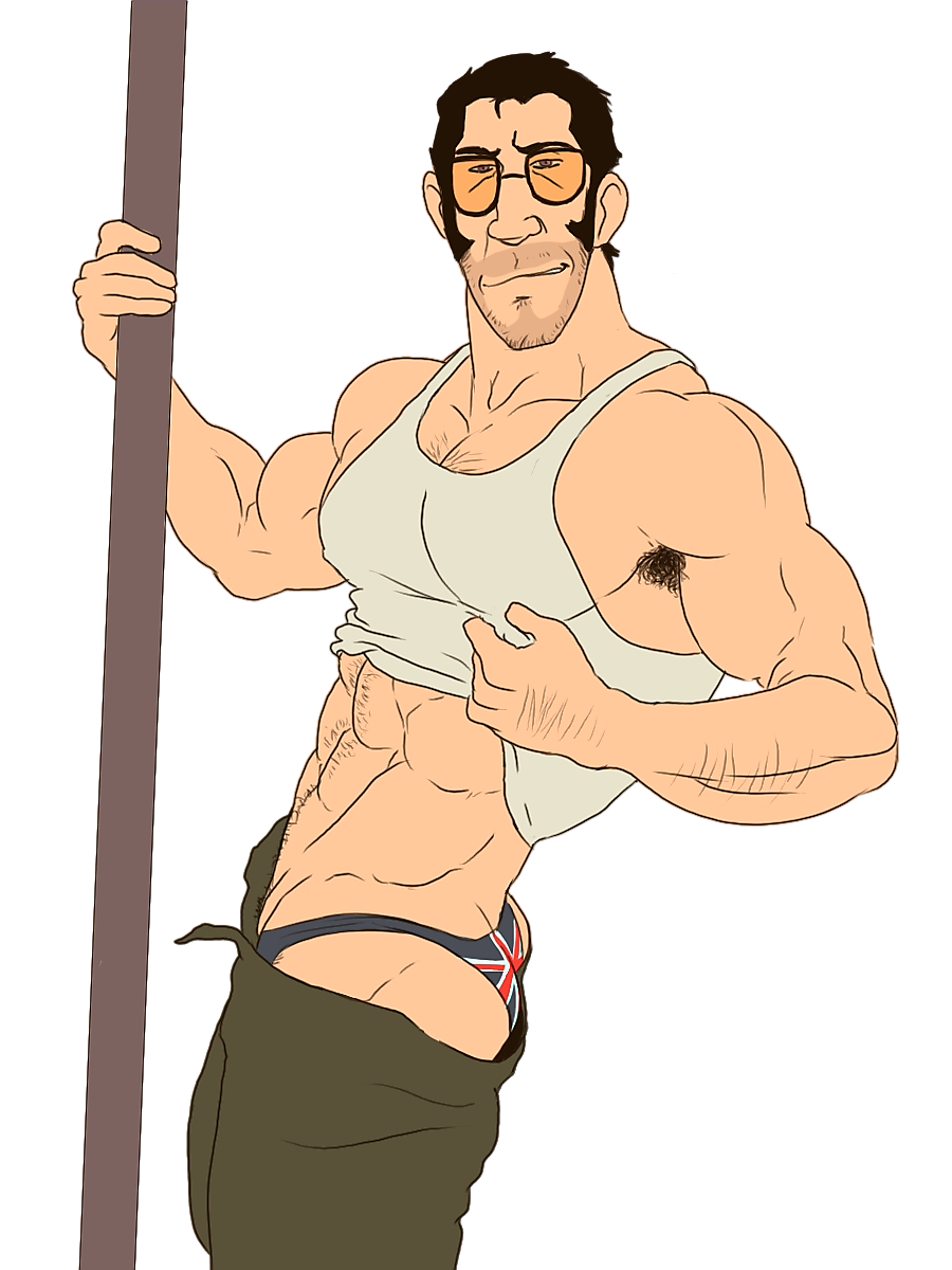 abs armpit_hair bara body_hair daddy male_focus male_only manly pants singlet sniper_(team_fortress_2) sniperstalker sunglasses team_fortress_2 underpants