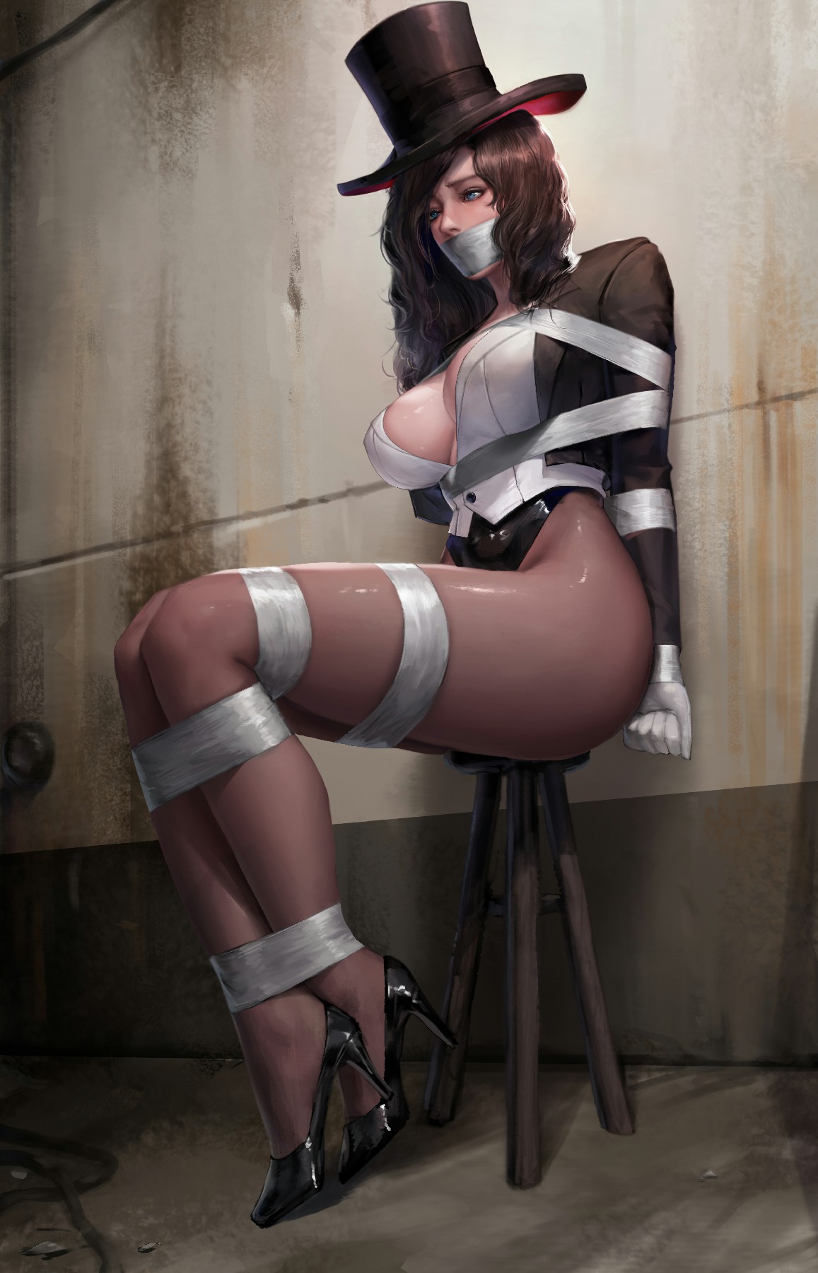 bondage, dc, dc comics, female, gag, gagged, high heels, kidmo, smooth skin, superheroine, tagme, zatanna, zatanna zatara