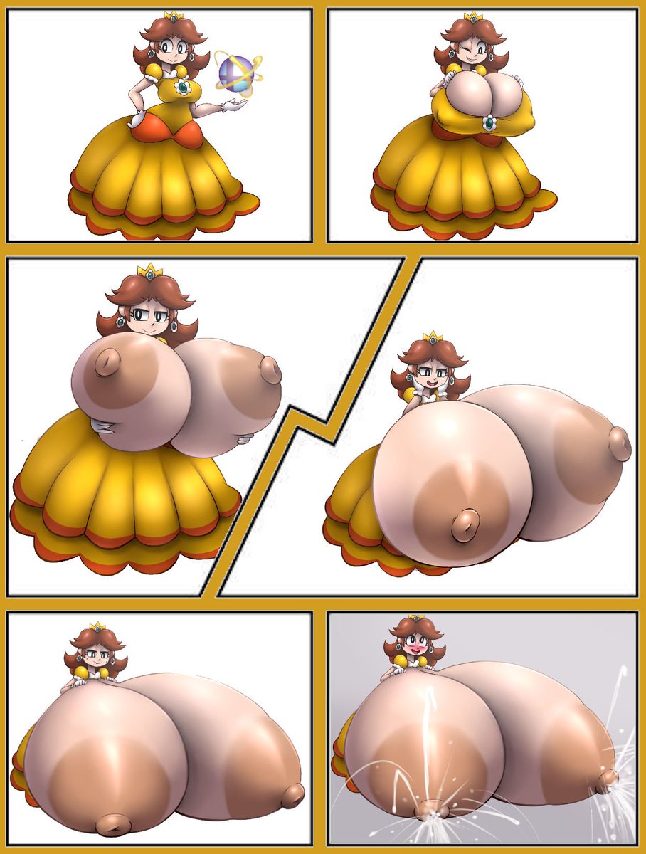 1girls alternate_breast_size breast_expansion breasts comic female female_only fully_clothed huge_breasts hyper hyper_breasts lactating lactation mario_(series) metachoke nintendo princess princess_daisy sequence smash_ball solo solo_female super_smash_bros.