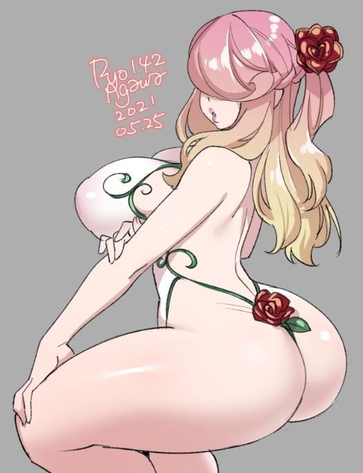 1girls, ass, big ass, big breasts, breasts, female, female only, hair over eyes, large breasts, looking at viewer, looking back, ryo agawa, solo