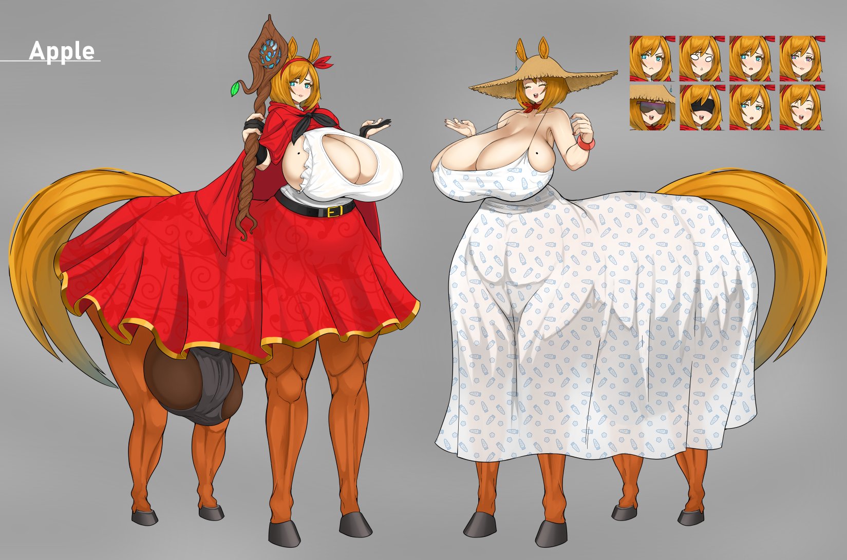 1futa, apple (gaikiken), balls, balls in panties, breasts, centaur, cleavage, futa only, futanari, gaikiken, huge balls, huge breasts, huge testicles, intersex, solo, taur, testicles
