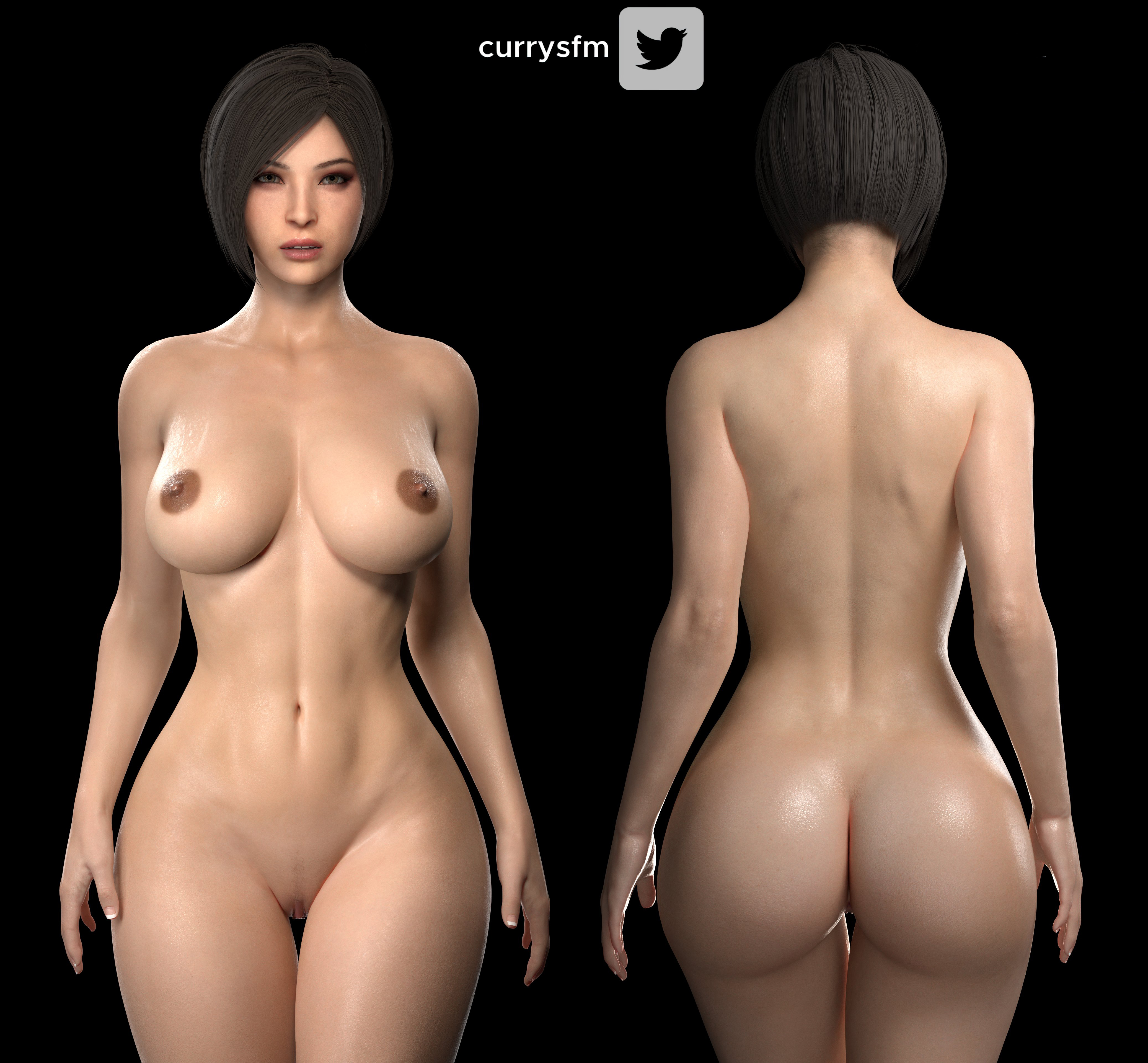 1girls, 3d, ada wong, ada wong (adriana), areolae, asian, asian female, ass, back view, big breasts, black hair, breasts, brown eyes, busty, capcom, completely nude, currysfm, female, female only, fit, fit female, front view, hourglass figure, human, human only, naked, navel, nipples, no eyewear, nude, nude female, nudity, perfect body, pussy, resident evil, resident evil 2, resident evil 2 remake, shaved pussy, short hair, solo, solo female, thigh gap, vagina, wide hips
