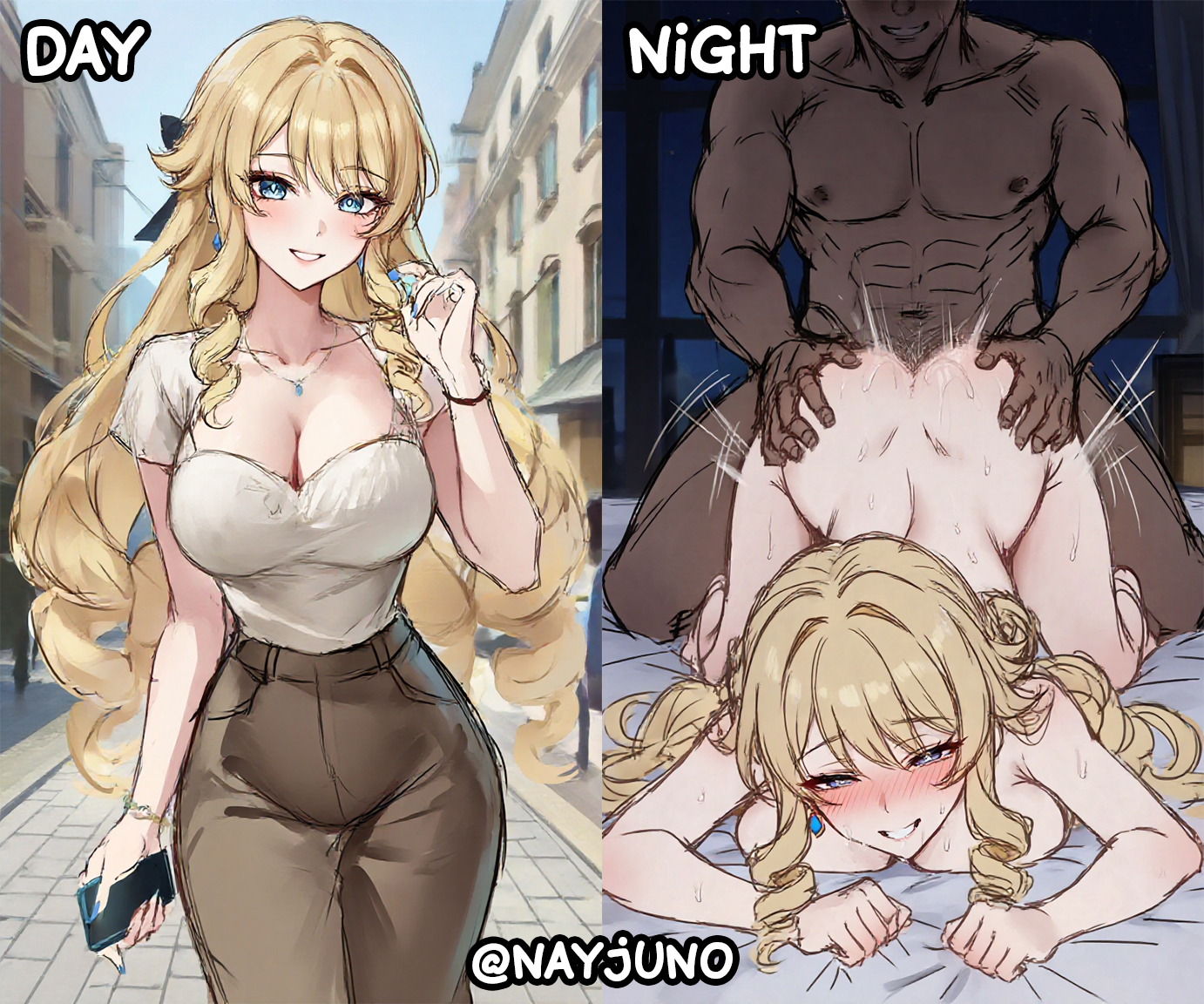 after anal, after sex, after vaginal, ai assisted, ai generated, all fours, ass, before, before and after, before oral, before sex, black cock, casual, casual clothes, cheating, continuation, dark penis, dark skin, dark-skinned male, day, doggy style, genshin impact, hoyoverse, humiliate, humiliated, humiliating, humiliation, large penis, meme, mihoyo, naked, naked female, navia (genshin impact), nay juno, night, nude, nude female, penetrating, penetrating pussy, penetration, penetration from behind, sex, sex from behind, sexy, sexy body, sexy pose, street