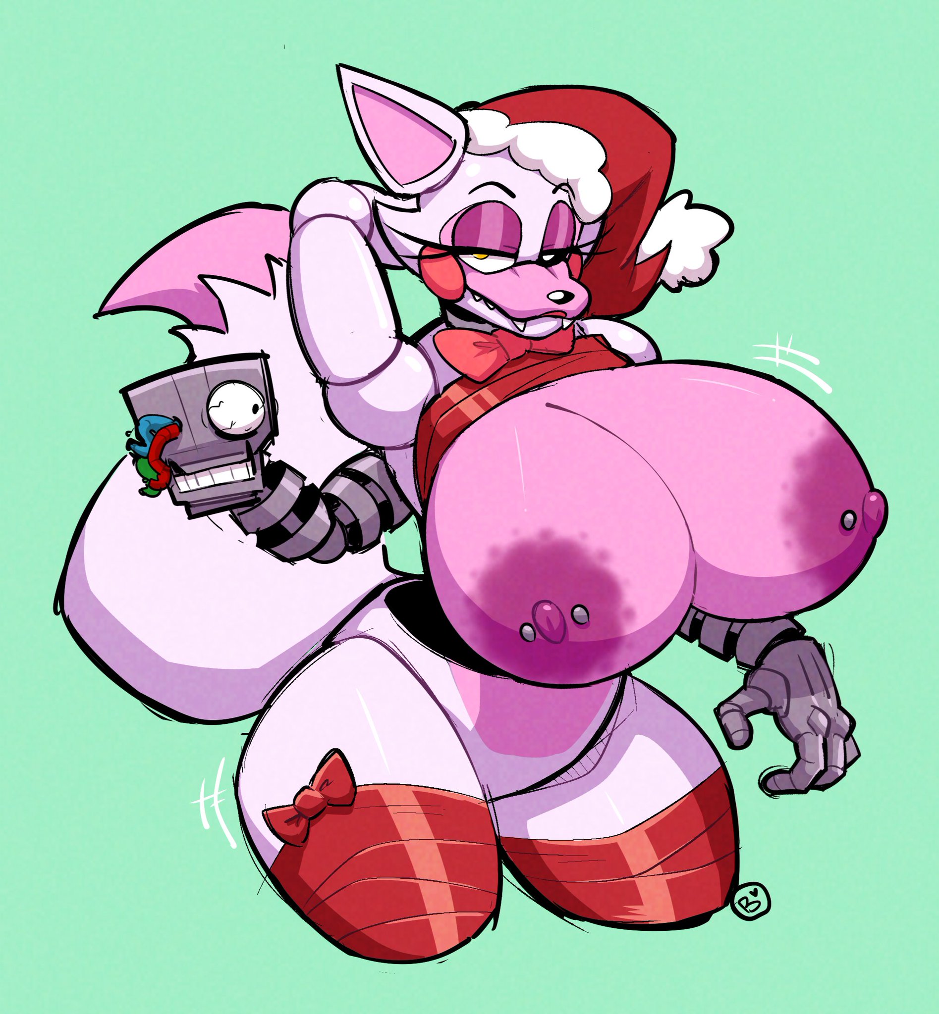 1girls, 2 heads, 2d, 2d (artwork), 2d artwork, animatronic, anthro, arctic fox, areolae, ass, beautiful, big ass, big breasts, black sclera, bow, bowtie, breasts, canid, canine, canis, christmas, christmas headwear, christmas outfit, different eye color, dipstick tail, female, female focus, female fox, five nights at freddy's, five nights at freddy's 2, fnaf, fox, fox girl, furry, furry female, gigantic ass, gigantic breasts, gigantic tits, hand behind head, huge ass, huge boobs, huge breasts, looking at viewer, mangle (fnaf), miobadders, naked, naked female, nipple piercing, nipples, nude, nude female, pink fur, pink nipples, santa hat, scottgames, sexy, smile, smiling, smiling at viewer, solo, standing, tail, thick thighs, two-tone body, two-tone fur, two-tone tail, vixen, white body, white eyes, white fur, yellow eyes