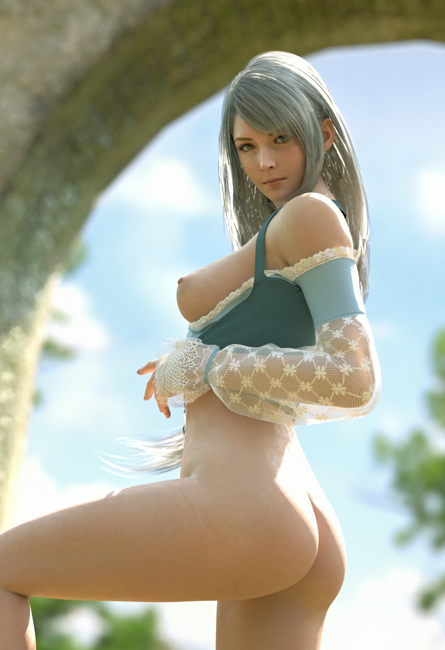 1girls, 3d, 3d (artwork), ass, bare ass, bare legs, bare shoulders, bare thighs, belly, belly button, boobs, boobs out, breasts, breasts out, butt, buttocks, female, female focus, female only, final fantasy, final fantasy xvi, fingerless gloves, gloves, half-dressed, hydrafxx, jill warrick, leg up, legs, lingerie, nipples, nude, nude female, panties, silver eyes, square enix, stomach, thighs, tight pussy, tits, tits out