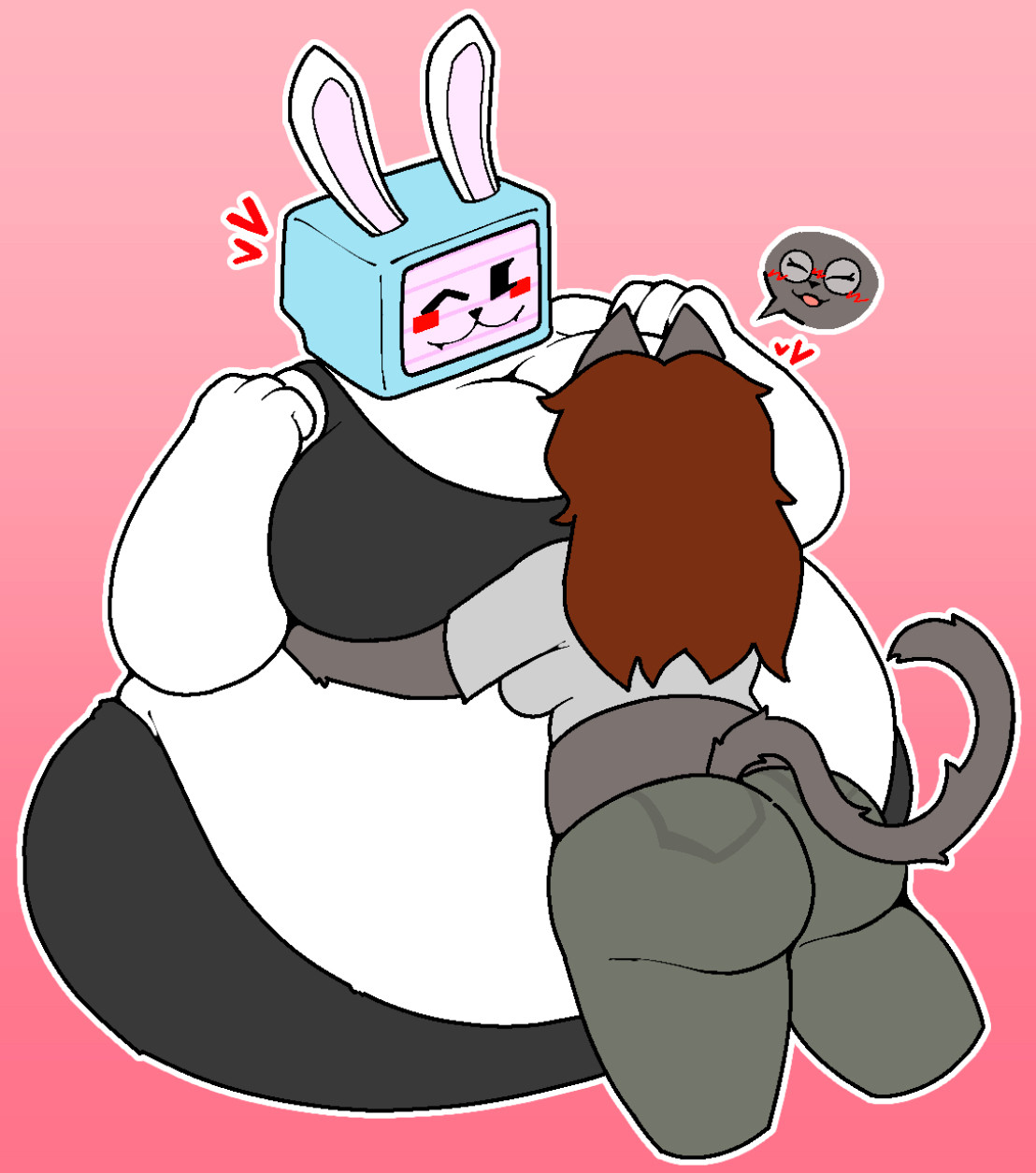 2d, 2d (artwork), 2girls, angelpurrverton, animal ears, bbw, big ass, big breasts, breasts, bubble butt, bunny ears, cat ears, cat tail, cleavage, clothed, clothed female, duo, feet out of frame, feline, feline humanoid, female, female only, fully clothed, fully clothed female, furry, hug, huge ass, huge breasts, huge butt, lagomorph, massive breasts, massive stomach, melanie (regretevator), overweight, plain background, regretevator, ribbons (bradythewwefan), roblox, screen face, size difference, standing, tagme, tail, thick thighs, wide hips, yuri