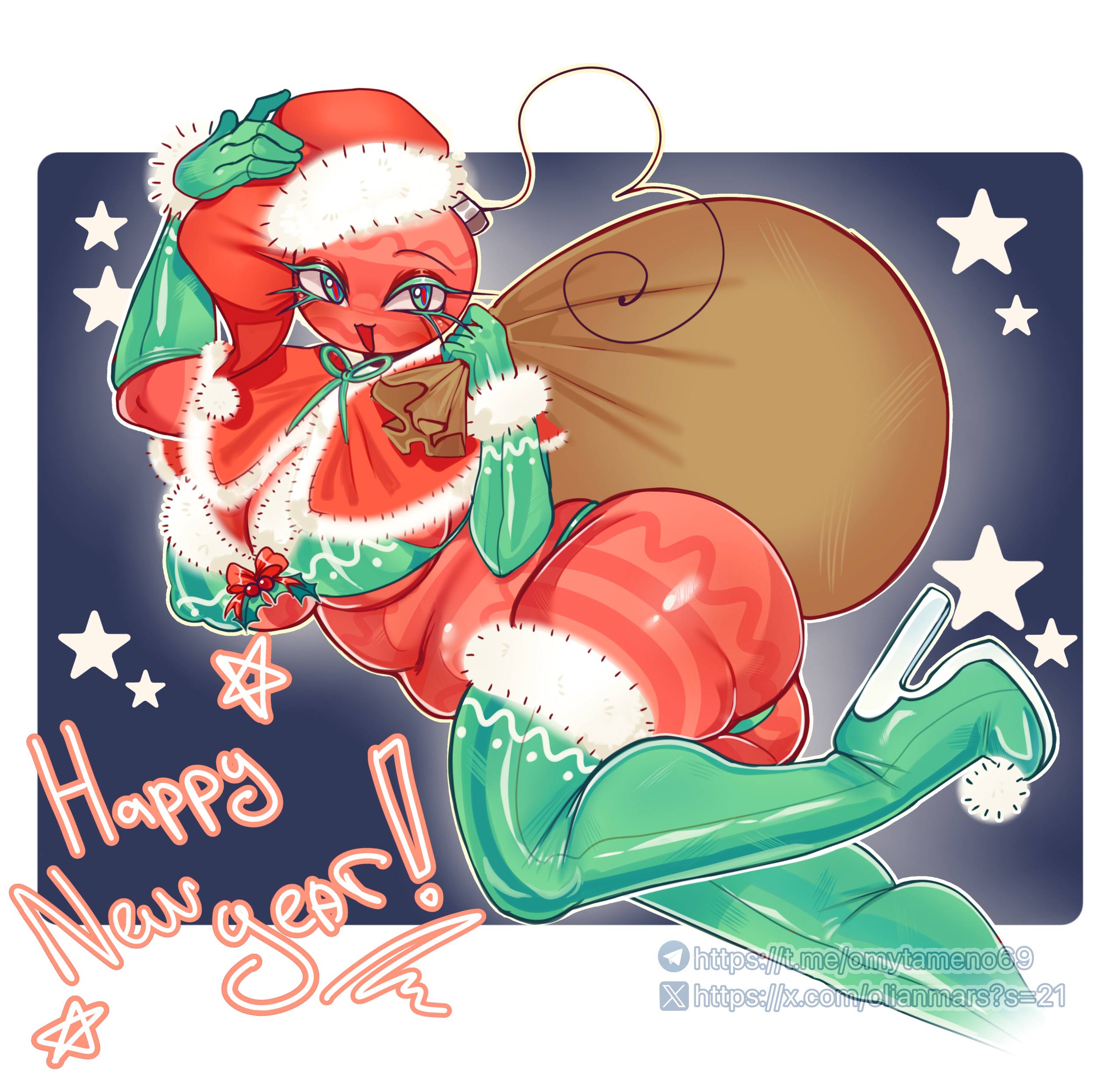 1girls, bikini, bobette (dandy's world), christmas, christmas outfit, dandy's world, female, fur trim, fur-trimmed capelet, happy new year, high heels, olianmars, red body, safe for work, sfw, solo, tag, tagme