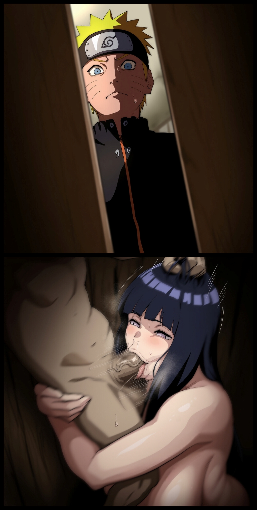 1girls, 2 panel comic, 2boys, blonde hair, blowjob, blue eyes, bopi, canon couple, caught, caught cheating, caught in the act, cheating, cheating girlfriend, cheating wife, cuckold, curvy, curvy body, curvy female, curvy figure, curvy hips, curvy thighs, dark blue hair, erect penis, erection, fellatio, female, hyuuga hinata, large penis, light-skinned female, light-skinned male, naruto, naruto (series), naruto: the last, netorare, older male, on knees, oral, oral sex, penis, pulling hair, spiky hair, straight, sucking, sucking penis, testicles, uzumaki naruto, veiny penis, voluptuous, voluptuous female, white eyes