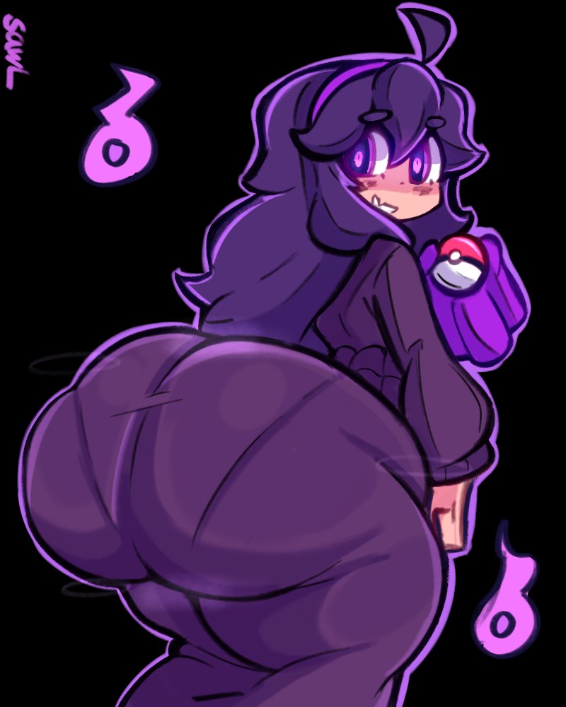 ass, ass focus, ass in dress, big ass, fat ass, hex maniac, hex maniac (pokemon xy), huge ass, notsawl, outline, pantylines, pokemon, purple hair, shy, steam, thick ass, thick thighs, tiny waist