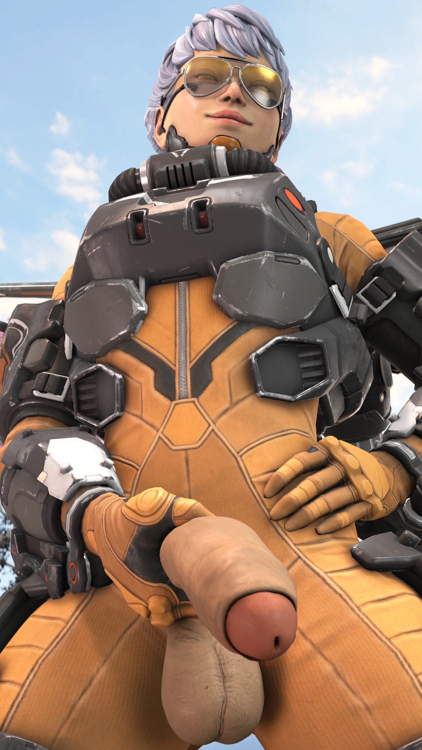 1futa, 3d, apex legends, aviator sunglasses, balls, dentol, erection, futa only, futanari, intersex, penis, solo, source filmmaker, sunglasses, taker pov, testicles, tinted eyewear, valkyrie (apex legends), yellow-tinted eyewear