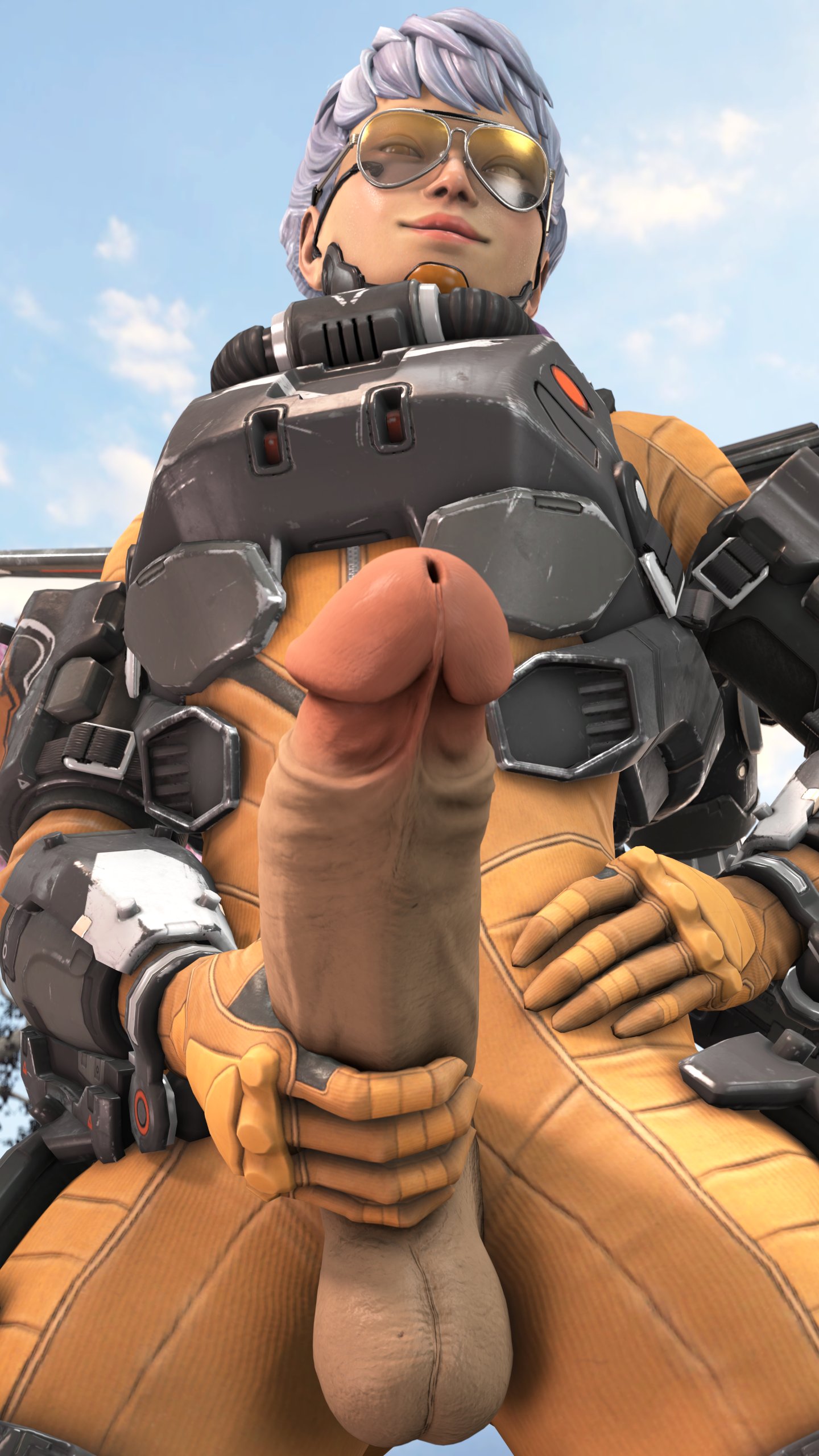 1futa, 3d, apex legends, aviator sunglasses, balls, dentol, erection, futa only, futanari, intersex, penis, solo, source filmmaker, sunglasses, taker pov, testicles, tinted eyewear, valkyrie (apex legends), yellow-tinted eyewear
