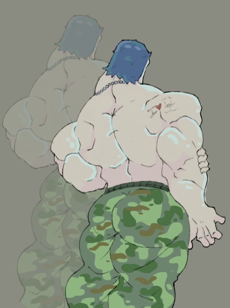 back muscles, back view, bara, bara ass, bara body, bottomwear, bottomwear only, dilf, forsaken (roblox), grizzl1beat, guest (roblox), guest 1337 (forsaken), guest 1337 (the last guest), military, military clothing, military pants, military uniform, muscular, muscular ass, muscular back, muscular male, roblox, roblox game, robloxian, the last guest, topless, topless humanoid, topless male