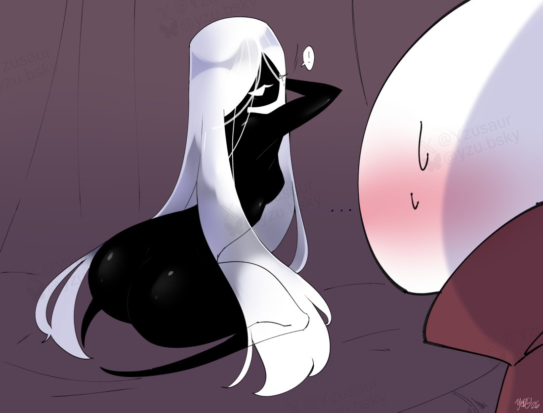 2girls, ass, big ass, blush, breasts, bug, bug girl, hair, hollow knight, hollow knight (franchise), hollow knight: silksong, hornet (hollow knight), lace (hollow knight: silksong), lace (hollow knight), long hair, naked, naked female, nude, sweat, sweating, team cherry, white hair, yuri, yzusaur