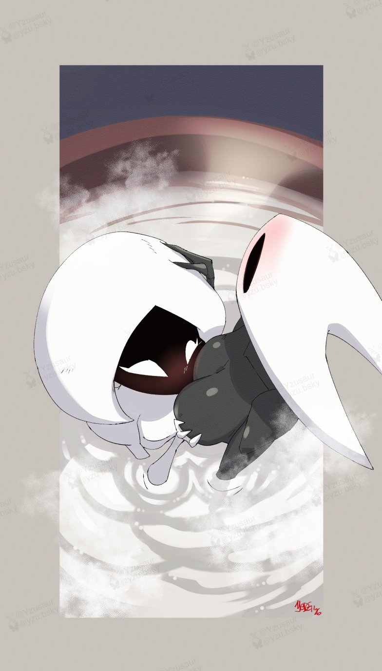2girls, big breasts, blush, breasts, bug, bug girl, fondling breast, hollow knight, hollow knight (franchise), hollow knight: silksong, hornet (hollow knight), hot tub, lace (hollow knight: silksong), lace (hollow knight), large breasts, lesbian sex, playing with breasts, small breasts, spa, spider, spider girl, team cherry, yuri, yzusaur