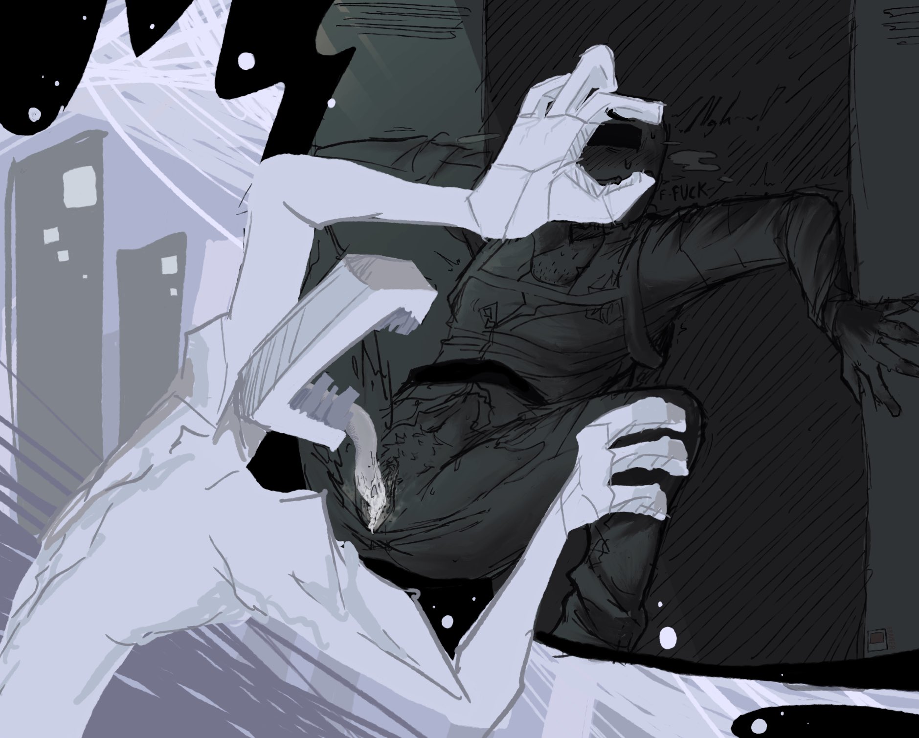1cuntboy, 1other, 2026, 2d, 2d (artwork), ambiguous gender, blush lines, boy pussy, clothed, clothing, cunnilingus, cuntboy, digital drawing (artwork), digital media (artwork), duo, expendable (pressure), framerfag, gom (pressure), hairy, hairy male, licking pussy, long tongue, male, moan, moaning, musk clouds, oral, oral sex, pressure (roblox), pussy, ripped clothing, roblox, roblox game, shaded, sweat, sweatdrop, sweating, text, tongue, wet, wet pussy, white body