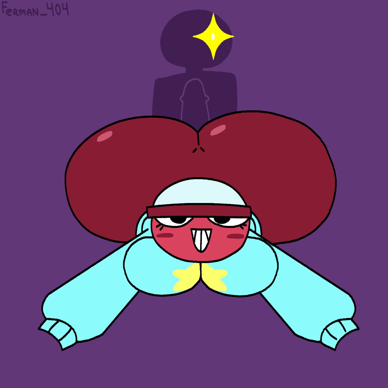 1boy, 1boy1girl, 1girl, anon, anonymous male, artist name, ass, ass focus, behind, big ass, big butt, blushing, blushing at viewer, blushing female, butt, buttocks, cock, dandy's world, dandys world, dick, eyelashes, fat ass, female, ferman, gigi (dandy's world), glint, inviting, inviting to sex, looking at viewer, male, penis, roblox, roblox game, smiling at viewer, star, star (symbol), staring at viewer, sweater, toon (dandy's world)