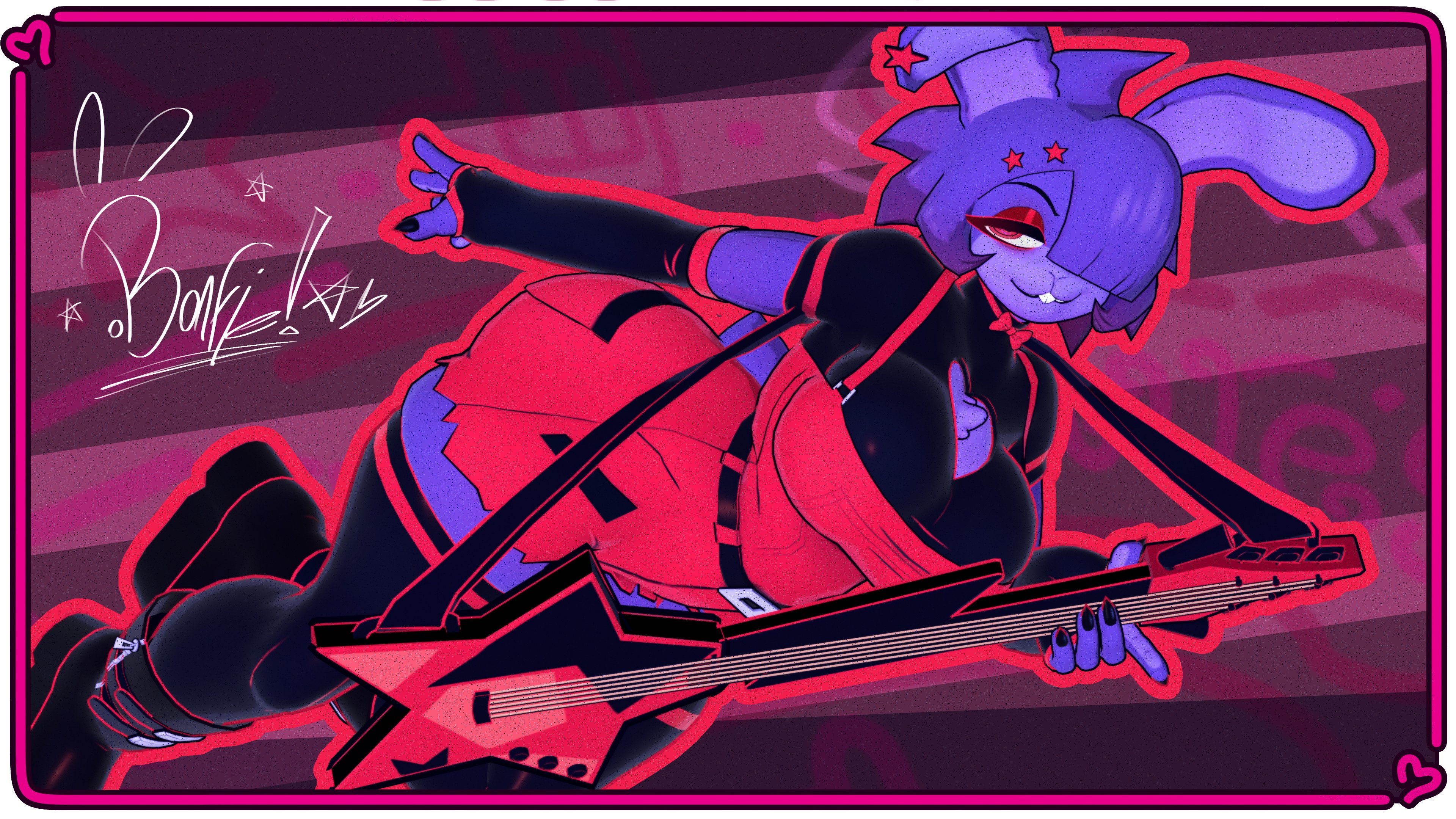 ~, 3d, 3d model, blender, bonfie, bonfie (fn:rearousal), cally3d, fazclaire's nightclub: the rearousal, five nights at freddy's, fredina's nightclub, posing, solo