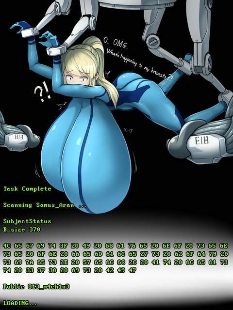?!, 1girls, alternate breast size, ankle cuffs, body modification, bondage, breast expansion, breast growth, breast growth (enlargement), breasts, comic, cuffs, female, huge breasts, hyper, hyper breasts, immobile, mechanical, mechanical fixation, metroid, mind break, nintendo, orgasm factory, rape, restrained, samus aran, sequence, sex machine, sinensian, suspended, suspended in midair, suspension, zero suit samus