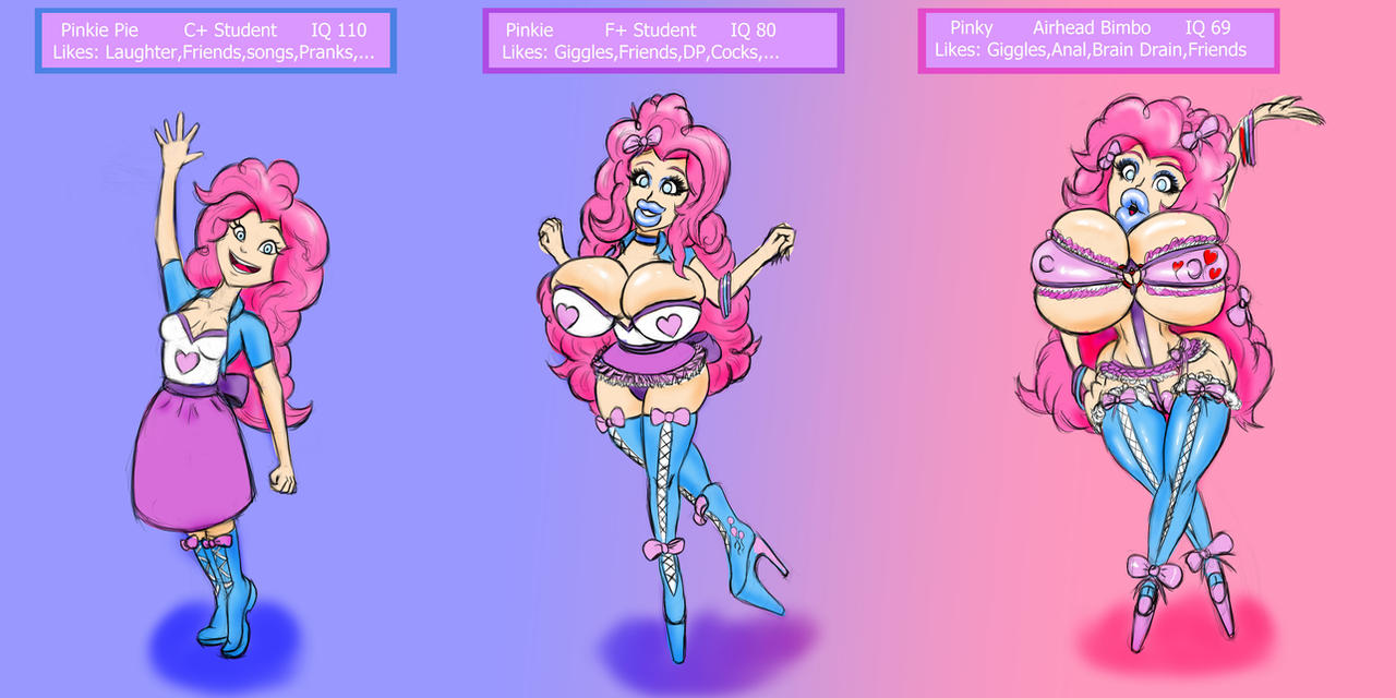 ass expansion, bimbo, bimbofication, bradtanker3, brainwashing, breast expansion, breast growth, breast growth (enlargement), breasts, english text, equestria girls, female, high heel boots, high heels, hyper bimbo, identity death, iq loss, lingerie, my little pony, pink hair, pinkie pie (eg), pinkie pie (mlp), platform heels, straight hair, text, thick lips, transformation, transformation sequence