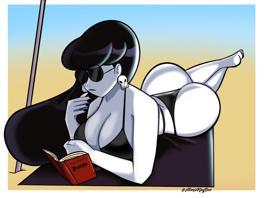 1girls, artist name, atomickingboo, bikini, bikini bottom, bikini top, black hair, black lips, black lipstick, breasts, bust, busty, curvaceous, curvy, curvy figure, eyes, female, female focus, goth, goth girl, green eyes, hair, hourglass figure, legs, light skin, light-skinned female, lindel dollice quilten, lips, lipstick, long hair, oc, original, original character, pale skin, pale-skinned female, sunglasses, the besties (atomickingboo), thick legs, thick thighs, thighs, tinted eyewear, top heavy, upper body, voluptuous