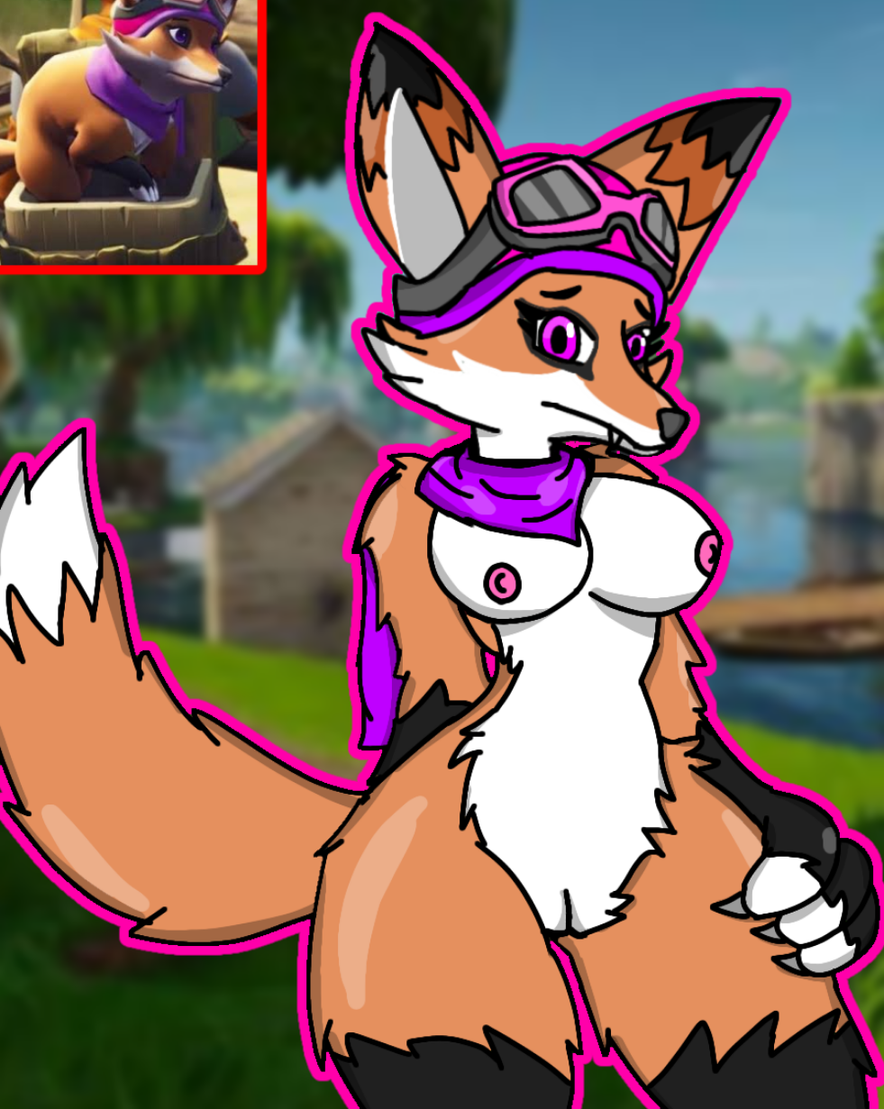 1girls anthro black_fur canine dodger_(fortnite) epic_games female female_only fortnite fox furry nude nude_female orange_fur outdoors outside solo tagme video_games white_fur