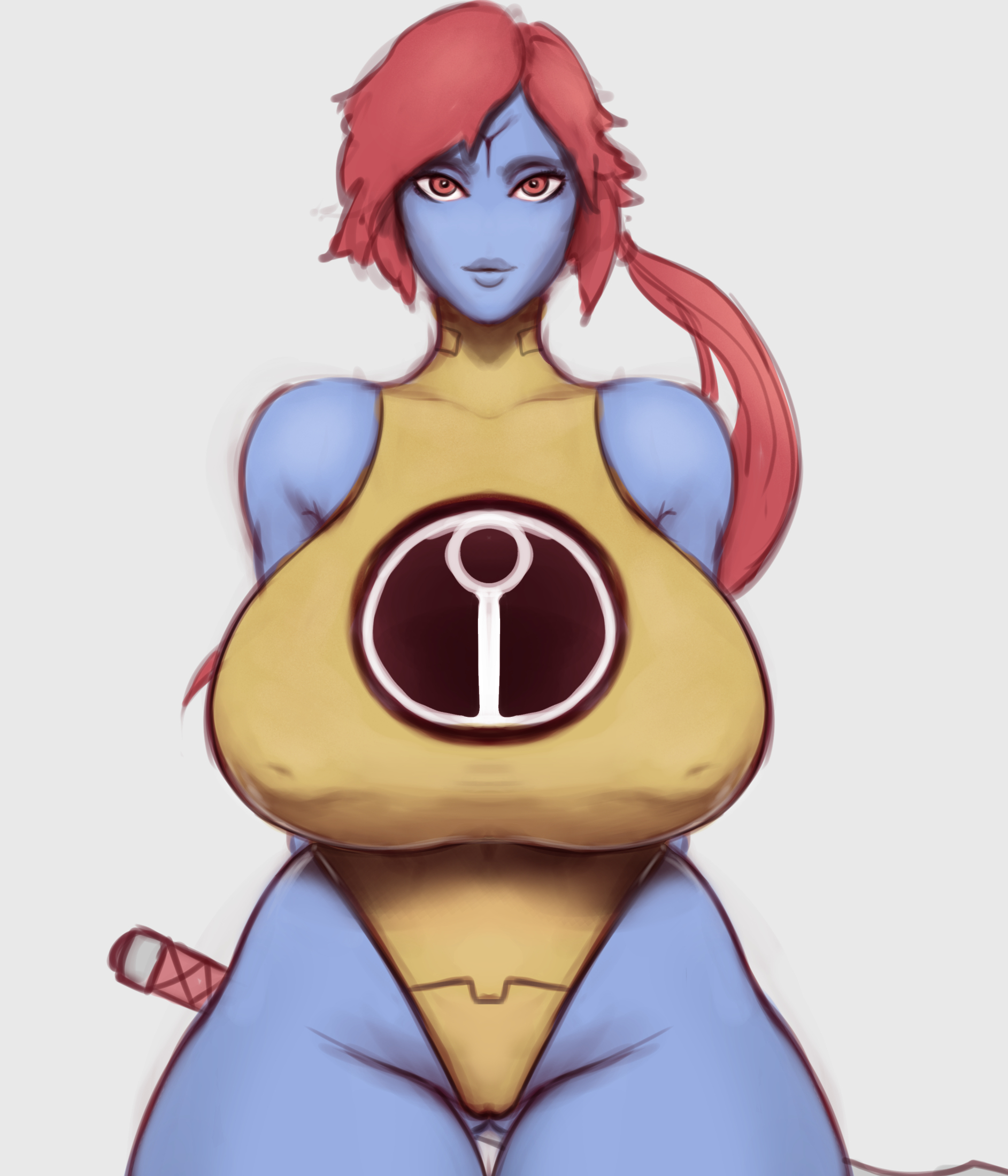 1girls, alien, alien girl, bare shoulders, big breasts, breasts, cleavage, female, female focus, female only, fire warrior, front view, hips, huge breasts, large breasts, looking at viewer, shinyglute, solo, solo female, tau, thick, thick thighs, thighs, voluptuous, warhammer (franchise), warhammer 40k, wide hips