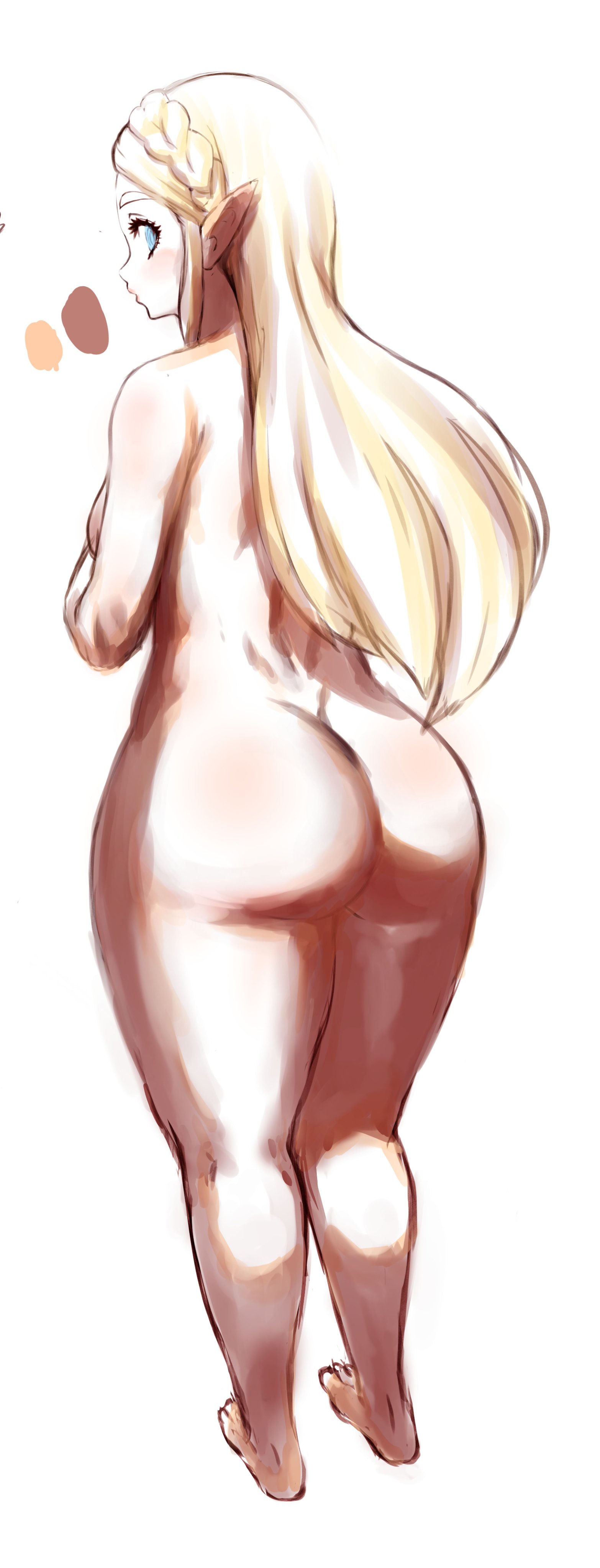ass, awesomeerix, blonde hair, breath of the wild, female, naked, princess zelda, the legend of zelda, zelda (breath of the wild)