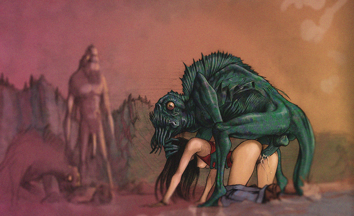 1girls, ass, beastmaster, black hair, breasts, clothing, cthulhu mythos, cum, cum in pussy, cum inside, female, from behind, h.p. lovecraft, interspecies, long hair, male, monster, nipples, penetration, penis, pussy, rape, sex, shirt, spread legs, vaginal penetration