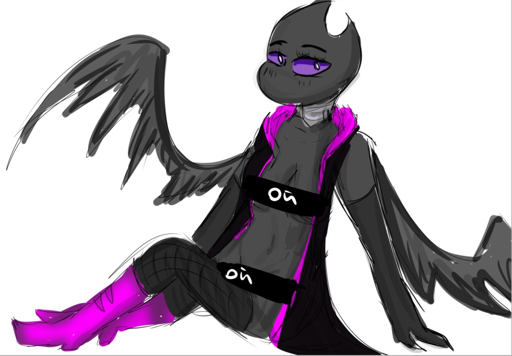 alien alien_girl breasts censor_bar censored clothed clothing crossed_legs dark_skin dee_(dtv_animation) dtv_animation female female_only looking_at_viewer mouthless posing relaxed rule_63 violet_eyes wings youtube youtuber