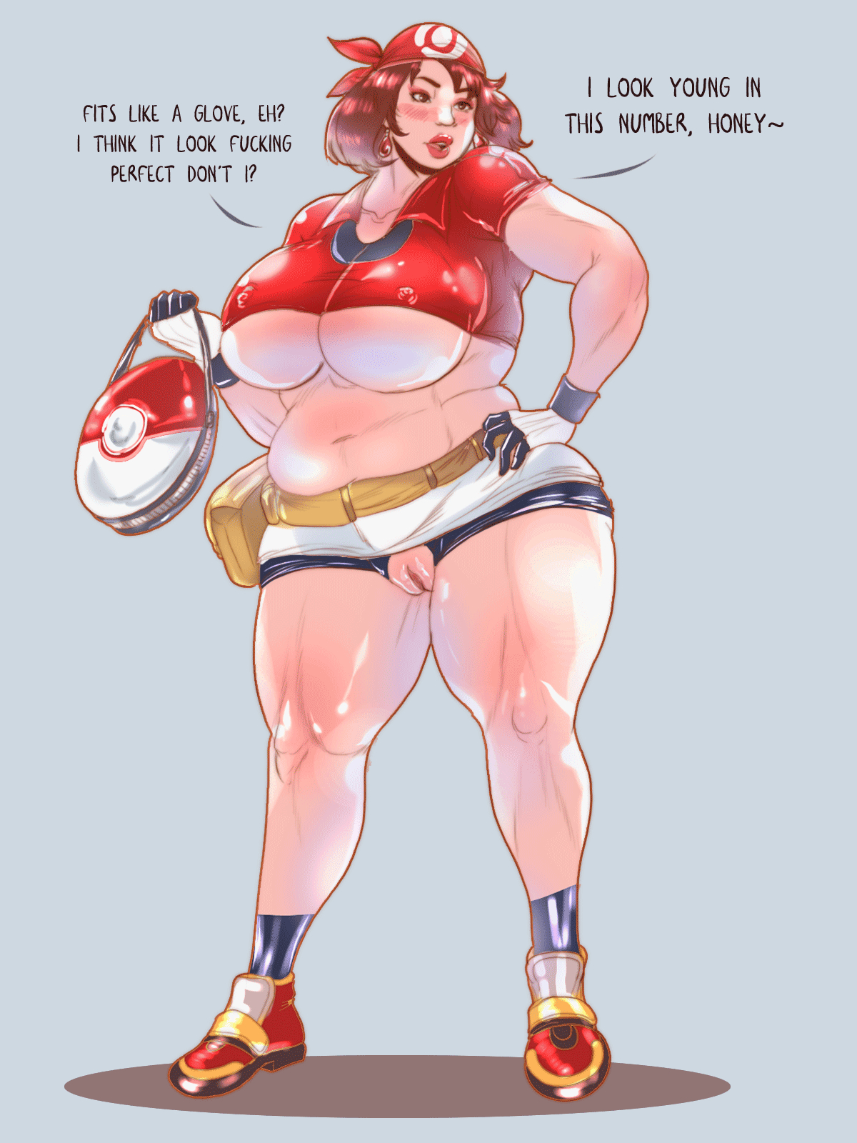 aged up, alternate breast size, ass, bad censor, bbw, belly, belly overhang, big breasts, breasts, bubble ass, bubble butt, censored, chubby, cleavage, covered nipples, covering, curvy, curvy female, curvy figure, female, heels, large breasts, lipstick, mature, mature female, may (pokemon), milf, nintendo, nipples visible through clothing, older female, plump, plump pussy, pokemon, pussy, thicc, thick legs, thick thighs, tight clothing, torn clothes, torn legwear, torn tights, two-tone gloves, underboob, vogol, voluptuous, wide hips