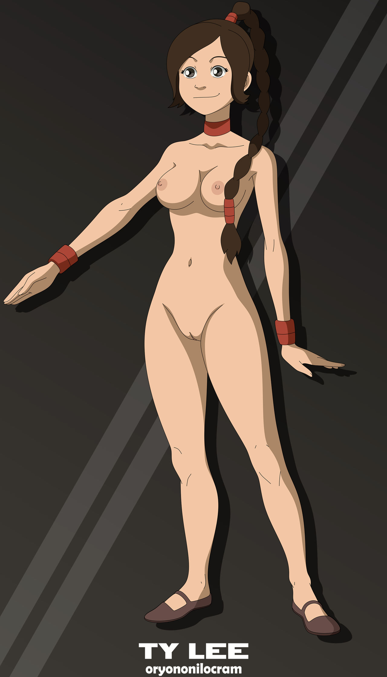 1girls, accurate art style, avatar the last airbender, breasts, brown hair, brunette, female, female only, fire nation, flats, full body, functionally nude, functionally nude female, grey eyes, innie pussy, long hair, mary janes, naked footwear, navel, nickelodeon, nude, nude female, oryononilocram, pussy, shoes, small breasts, smile, solo, tagme, ty lee
