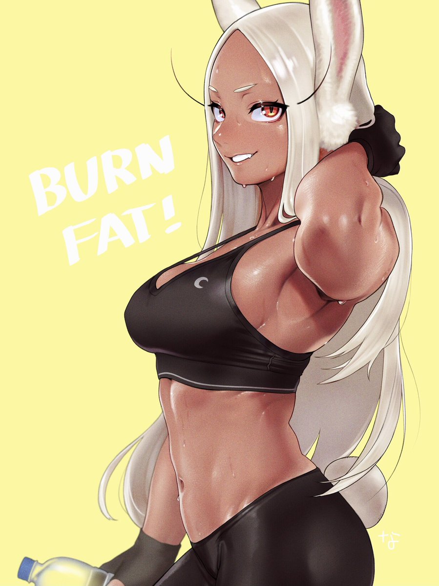 1girls, animal ears, armpits, arms up, artist request, breasts, bunny ears, female, female focus, female only, fit, fit female, gym clothes, long hair, miruko, my hero academia, rabbit tail, rumi usagiyama, smirk, sports bra, sportswear
