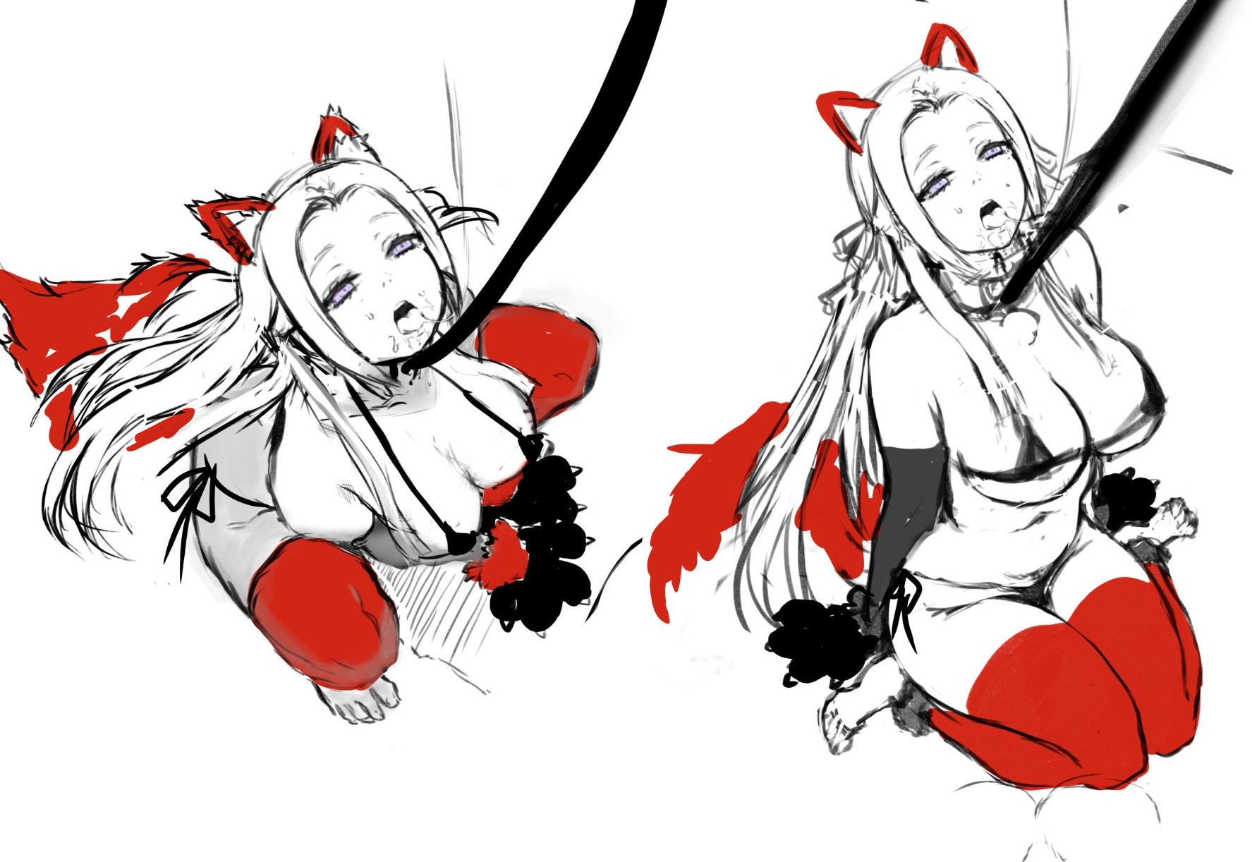 1girls, alternate costume, awesomeerix, bdsm, bodily fluids, bondage, breasts, collar, cum, cum in pussy, cum on breasts, cum on face, cum string, edelgard von hresvelg, elbow gloves, female, femsub, fire emblem, fire emblem: three houses, from above, gloves, kneeling, leash, long hair, looking up, medium breasts, micro bikini, nintendo, open mouth, petplay, pussy, solo, squatting, thighhighs, white hair