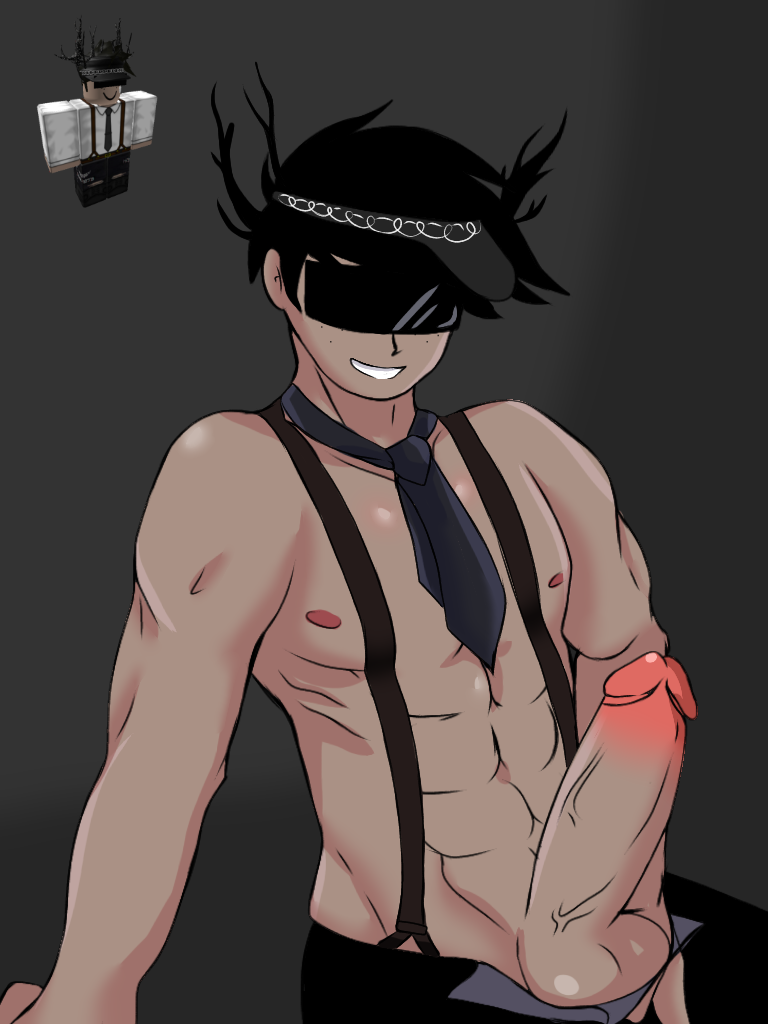 1boy abs antlers balls big_balls big_penis black_antlers black_hair black_hat black_legwear black_pants black_suspenders black_tie brown_body brown_skin censor_bar censored_eyes dark-skinned_male dark_skin erect_penis erection eyes_covered freckles half-dressed hat holding_balls holding_penis huge_cock looking_down male male_only muscular muscular_male nipples nose pants penis penis_out reference_image roblox roblox_avatar robloxian short_hair six_pack smile solo solo_male suspenders thick_penis tie topless touching_penis veiny_penis