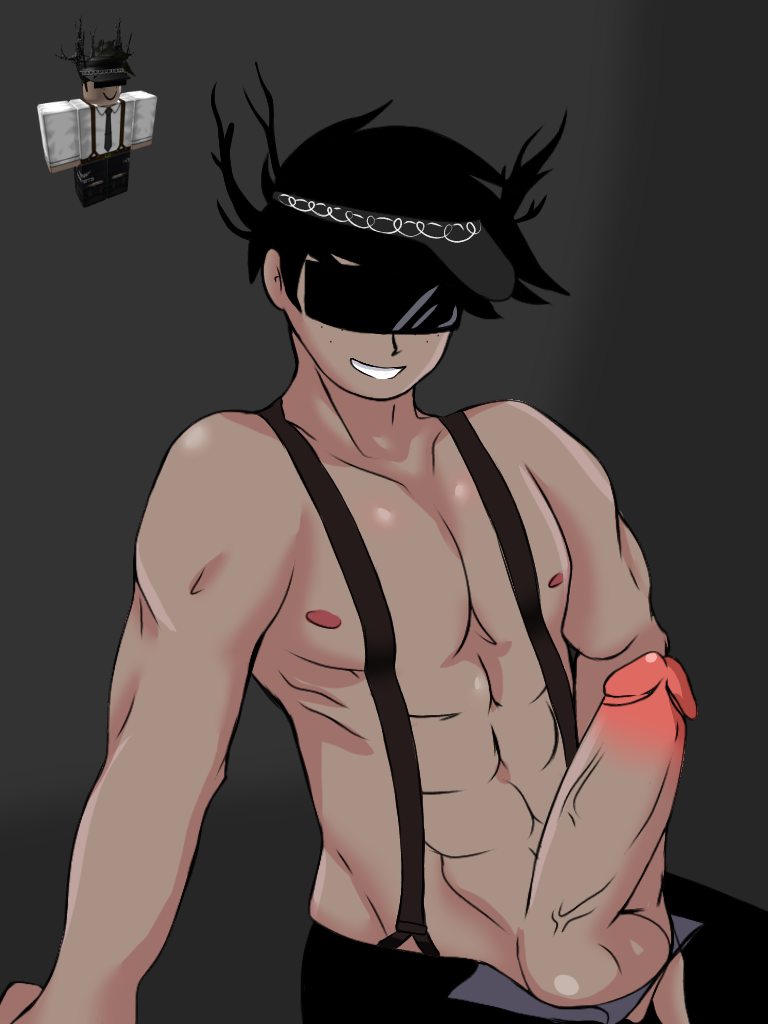 1boy abs antlers balls big_balls big_penis black_antlers black_hair black_hat black_legwear black_pants black_suspenders brown_body brown_skin censor_bar censored_eyes dark-skinned_male dark_skin erect_penis erection eyes_covered freckles half-dressed hat holding_balls holding_penis huge_cock looking_down male male_only muscular muscular_male nipples nose pants penis penis_out reference_image roblox roblox_avatar robloxian short_hair six_pack smile solo solo_male suspenders thick_penis topless touching_penis veiny_penis