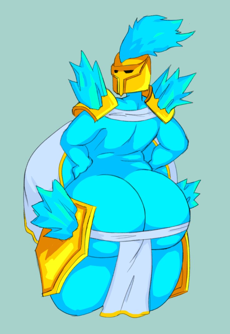 armor, ass, ass cleavage, ass crack, barely clothed, big ass, big breasts, blue skin, breasts, butt crack, chubby, fat, female, huge ass, huge breasts, loincloth, monster girl, pancaketomo, rear view, round ass, sideboob, stardust armor, terraria, terrarian, thick thighs, wide hips