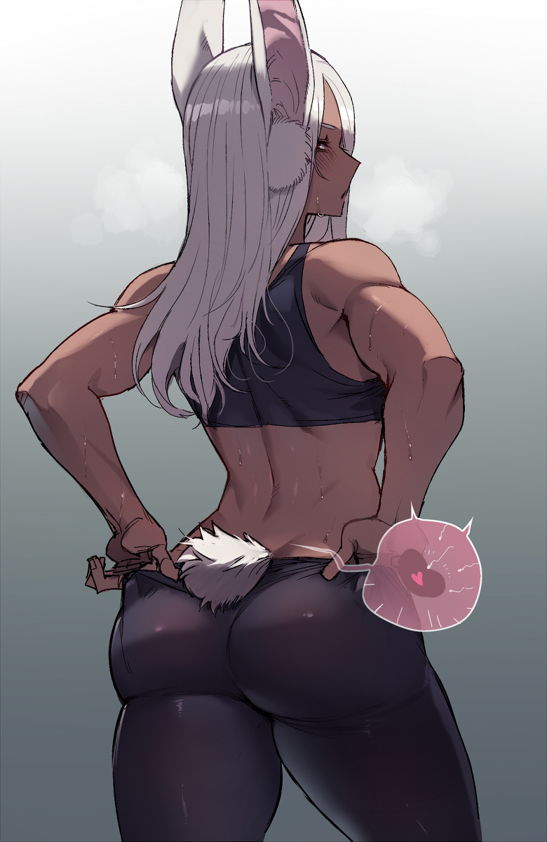 1girls, after sex, ass, black legwear, blush, bubble ass, bubble butt, bunny ears, bunny tail, clothing, dark skin, dark-skinned female, delayed impregnation, female, female focus, female only, fertilization, impregnation, long ears, long hair, looking at viewer, looking back, looking pleasured, miruko, my hero academia, ovum, pantyhose, ratatatat74, red eyes, rumi usagiyama, solo, sperm cell, sports bra, steam, sweat, white hair, white-haired female, x-ray, yoga pants