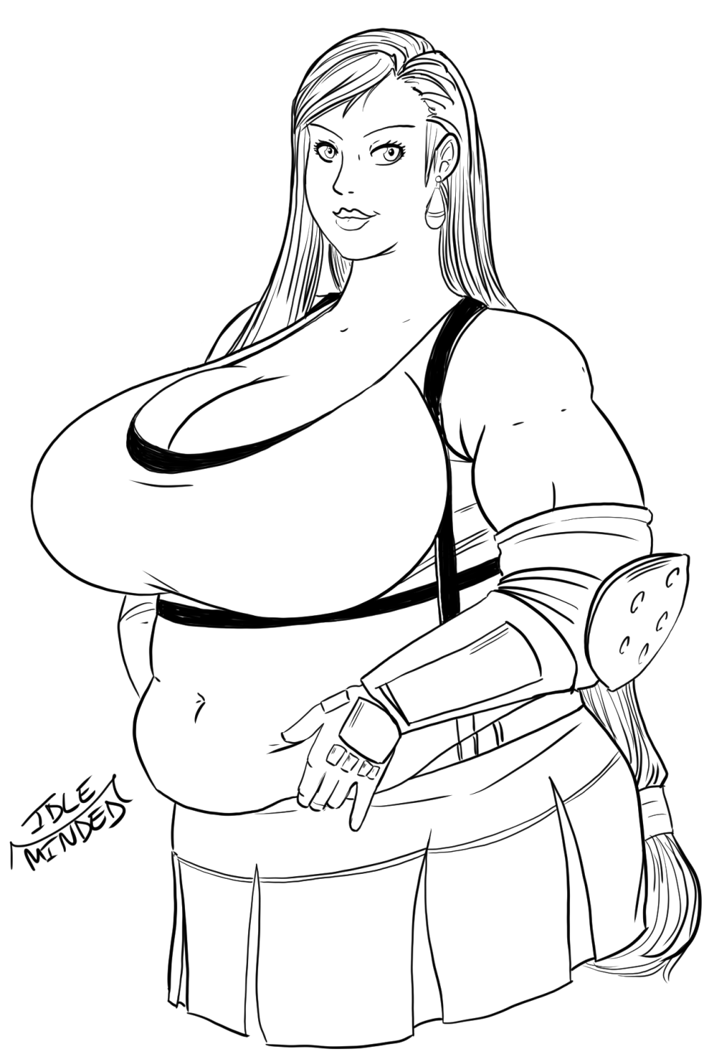 belly_overhang big_belly chubby chubby_female final_fantasy final_fantasy_vii huge_breasts idle-minded musclegut overweight overweight_female plump skirt thick tifa_lockhart