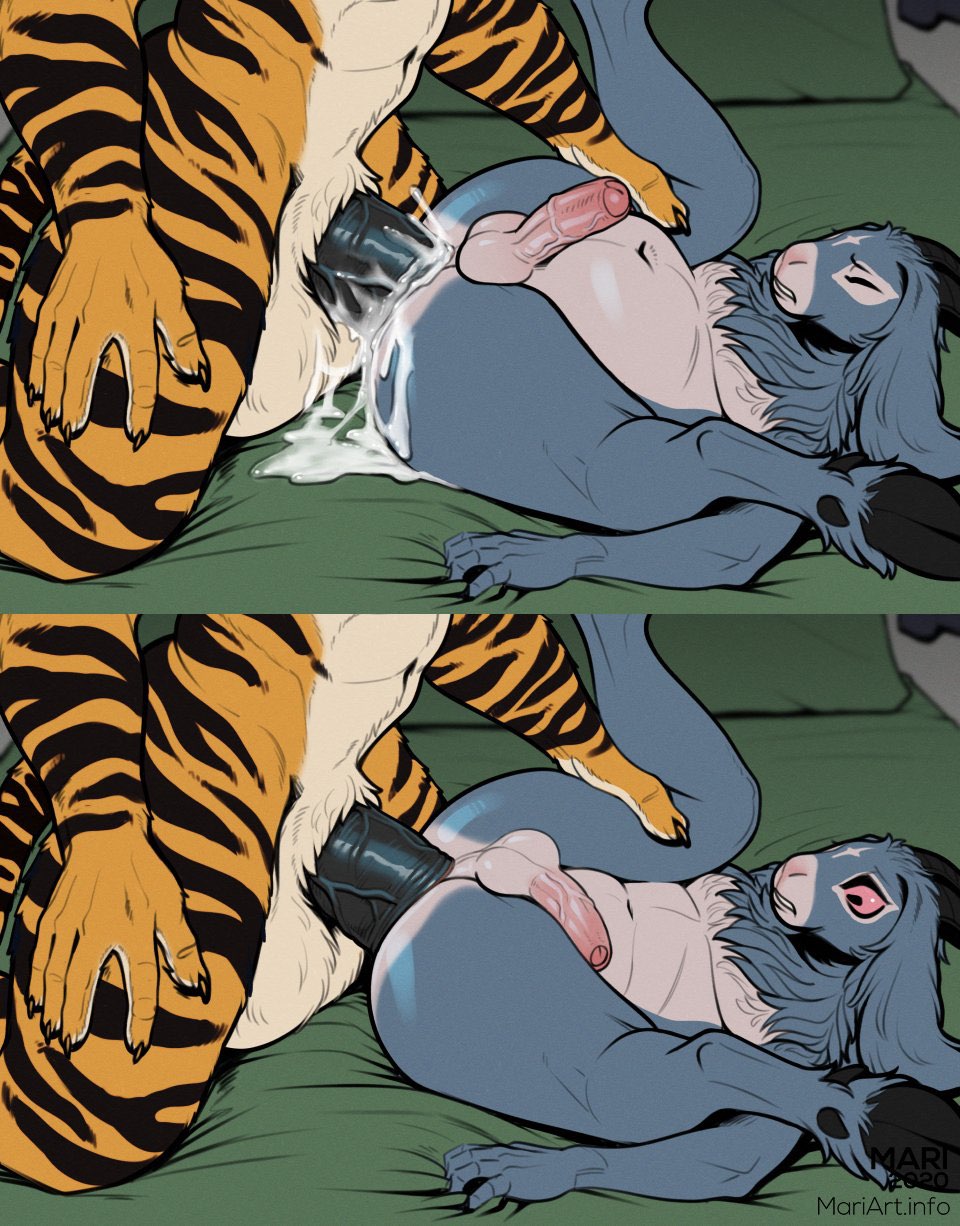 ass, belly bulge, belly expansion, big dom small sub, black penis, cum, cum in ass, cum inside, furry, furry only, gay, goat, holding leg, inflated belly, inflation, male, male focus, male only, male penetrated, male penetrating, male/male, malesub, muscles, muscular, muscular male, penis, size difference, size play, tiger